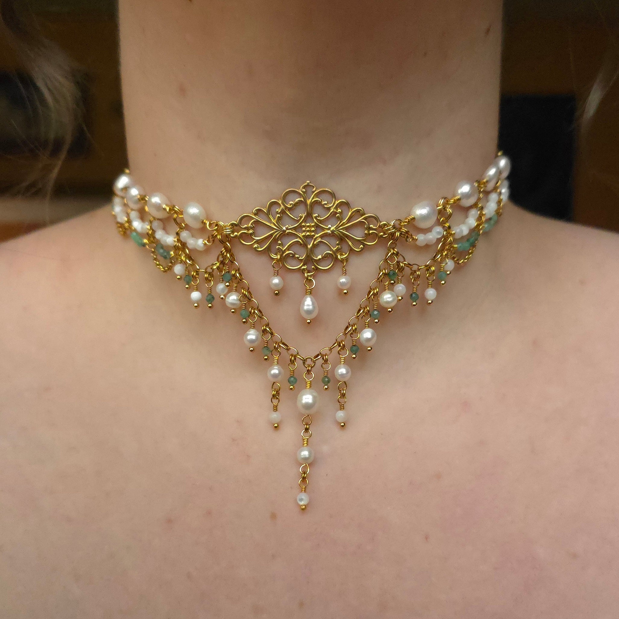 GROVE | Gold, Pearl & Emerald Renaissance Inspired Choker