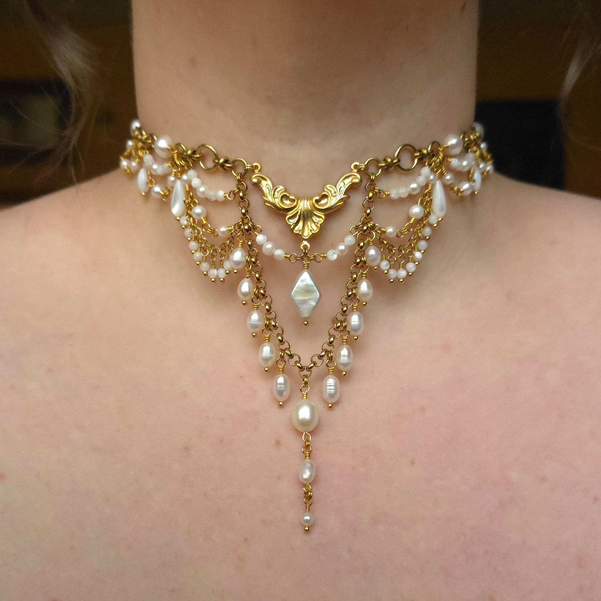 ENLIGHTENMENT | Gold & Pearl Renaissance Inspired Choker