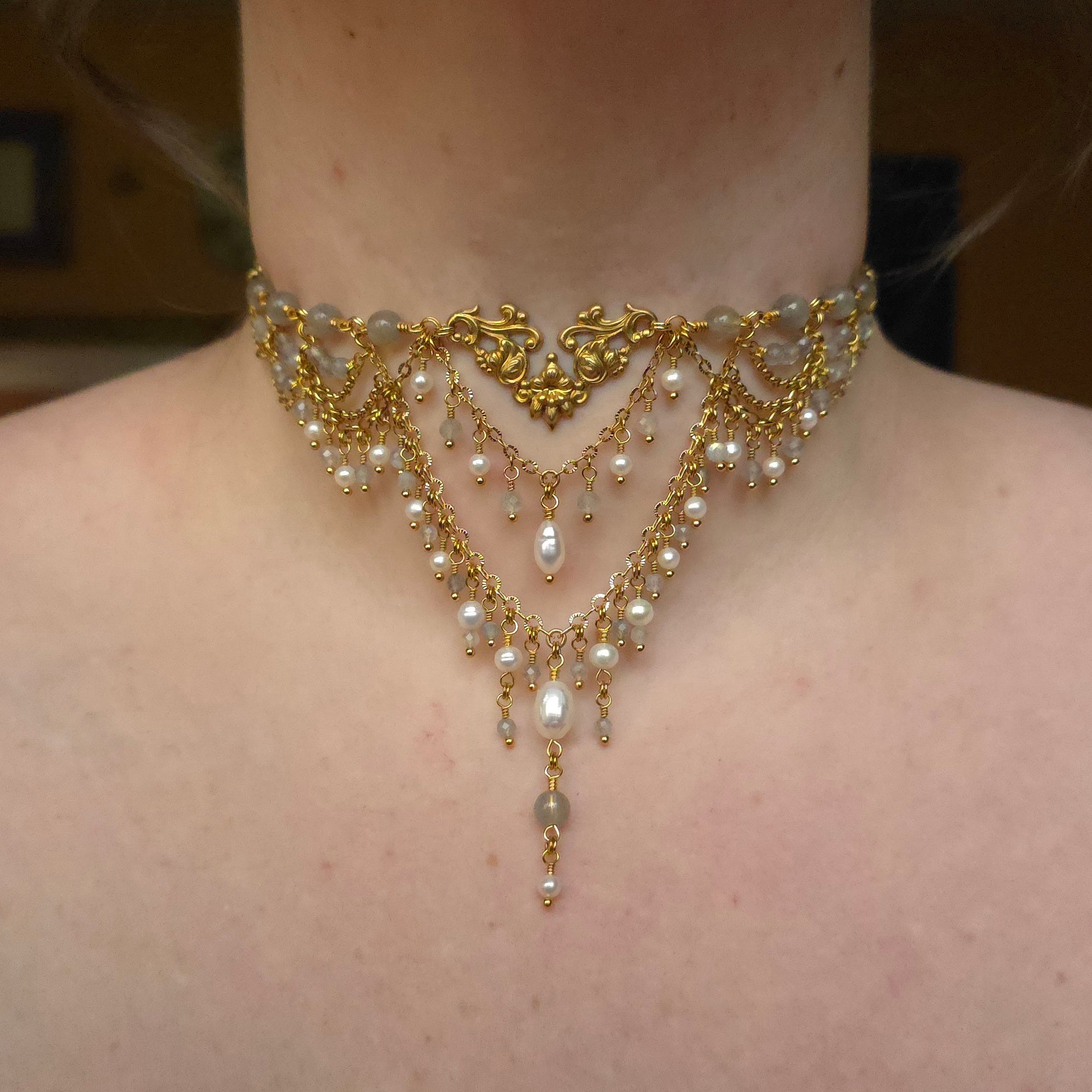 LAMENTATION | Gold, Labradorite & Pearl Renaissance Inspired Choker