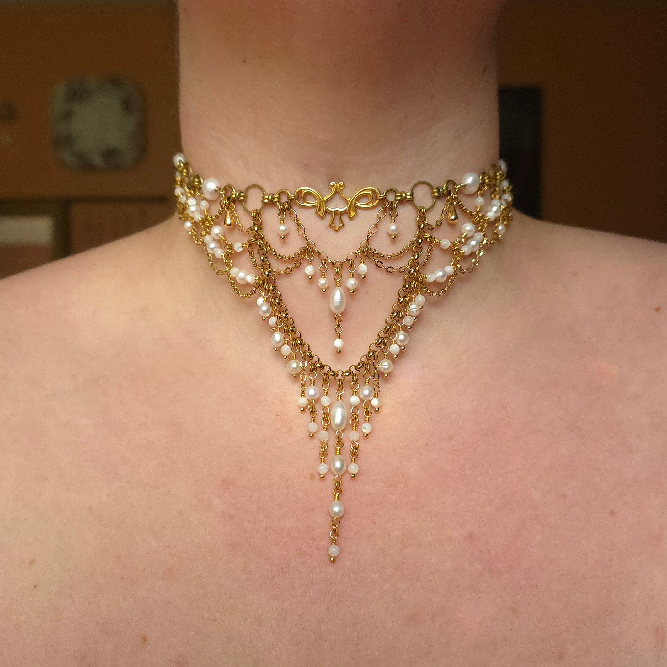 ELFIN TRESSES | Gold & Pearl Renaissance Inspired Choker