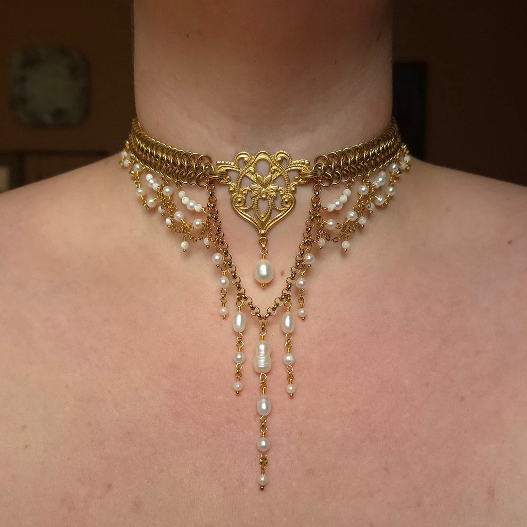 BOUND TOGETHER | Gold & Pearl Renaissance Inspired Choker