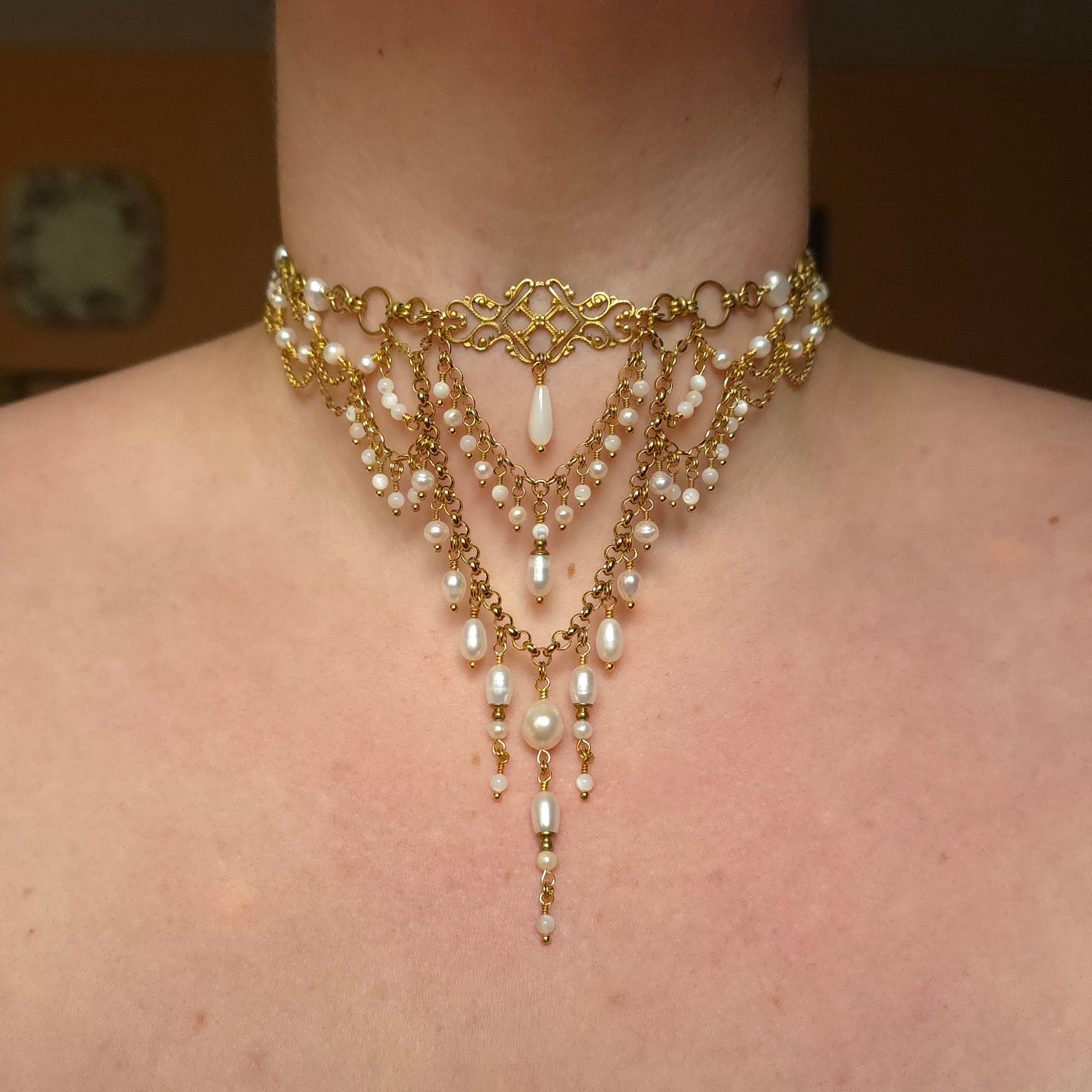SILKEN WISP | Gold & Pearl Renaissance Inspired Choker