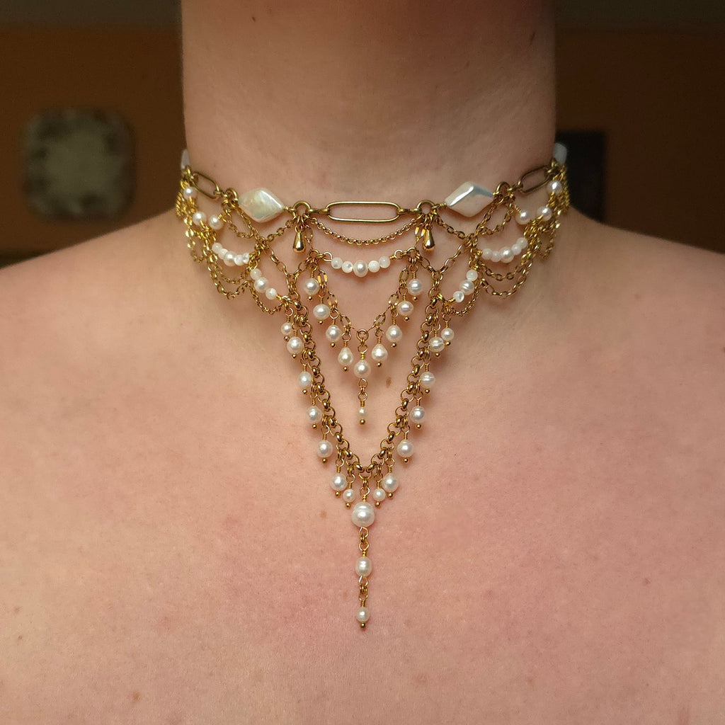 PEARLED CLOUDLETS | Gold & Pearl Renaissance Inspired Choker