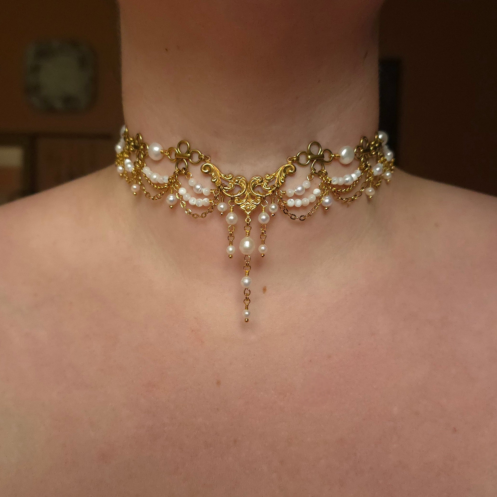 IDYLL DAY | Gold & Pearl Renaissance Inspired Choker