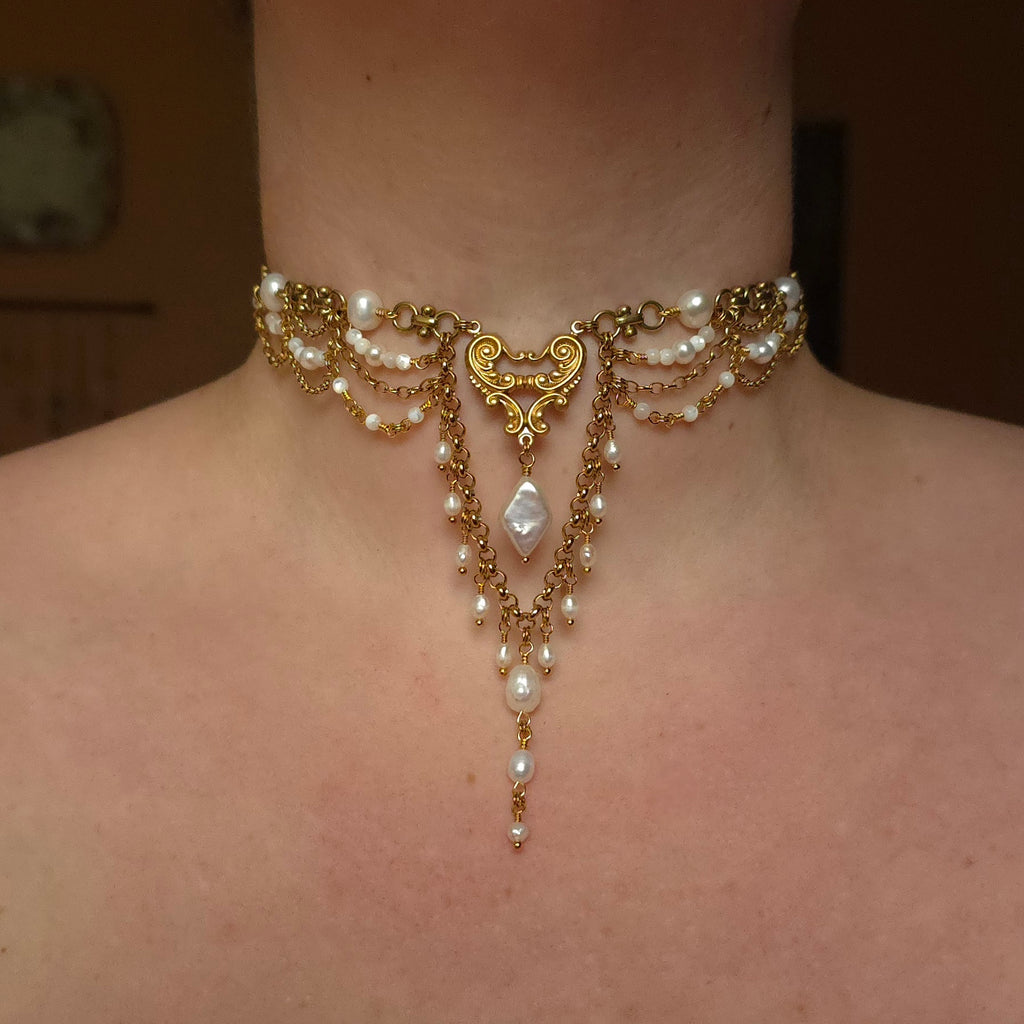 FAIR MAIDEN | Gold & Pearl Renaissance Inspired Choker