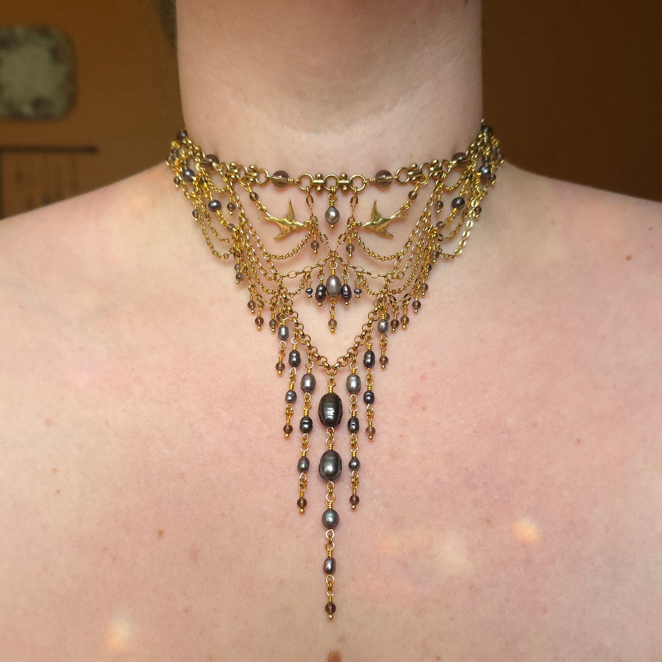 HIRUNDINE WALTZ | Gold & Smoky Quartz Renaissance Inspired Choker