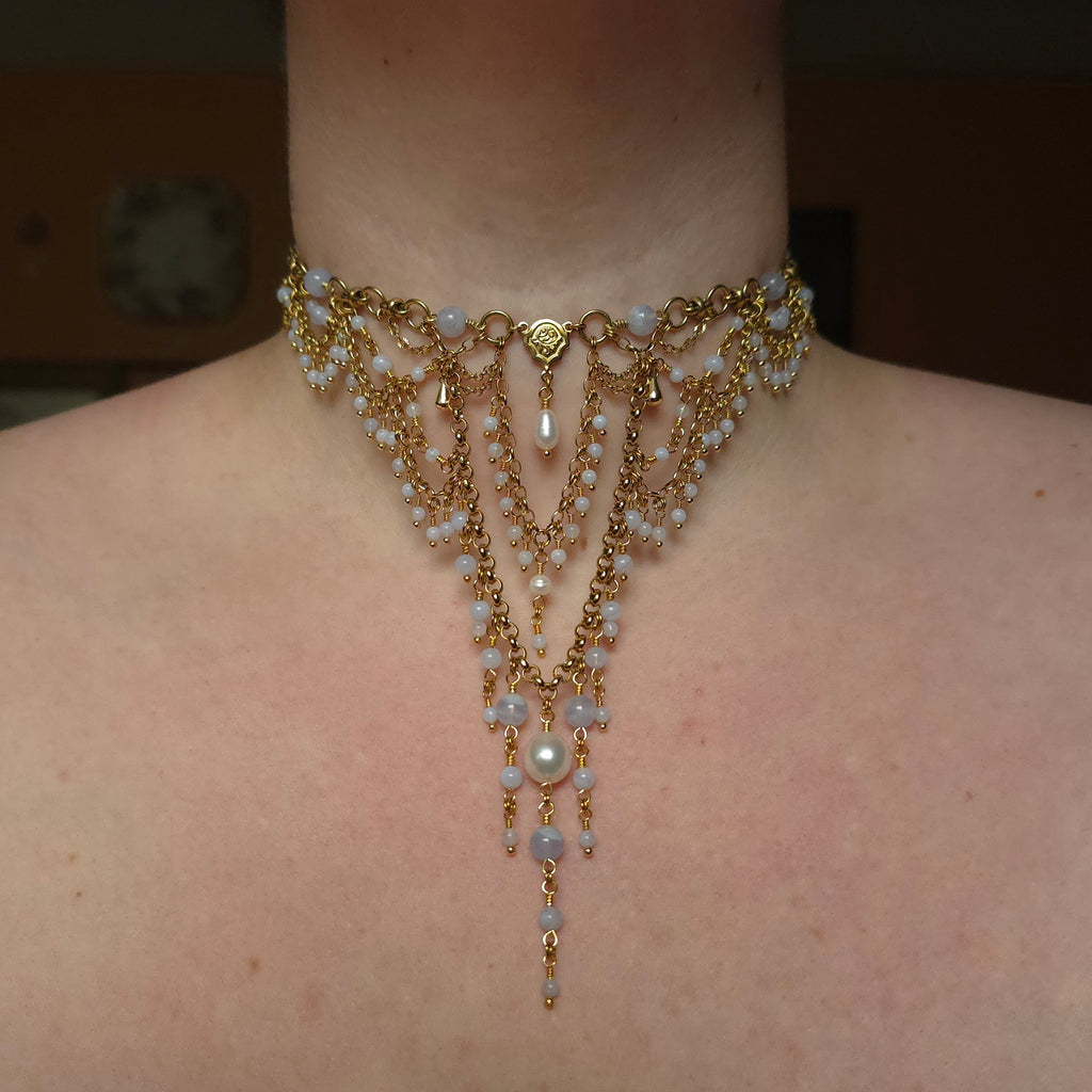 SUMMER REVERIE | Gold & Blue Lace Agate Renaissance Inspired Choker