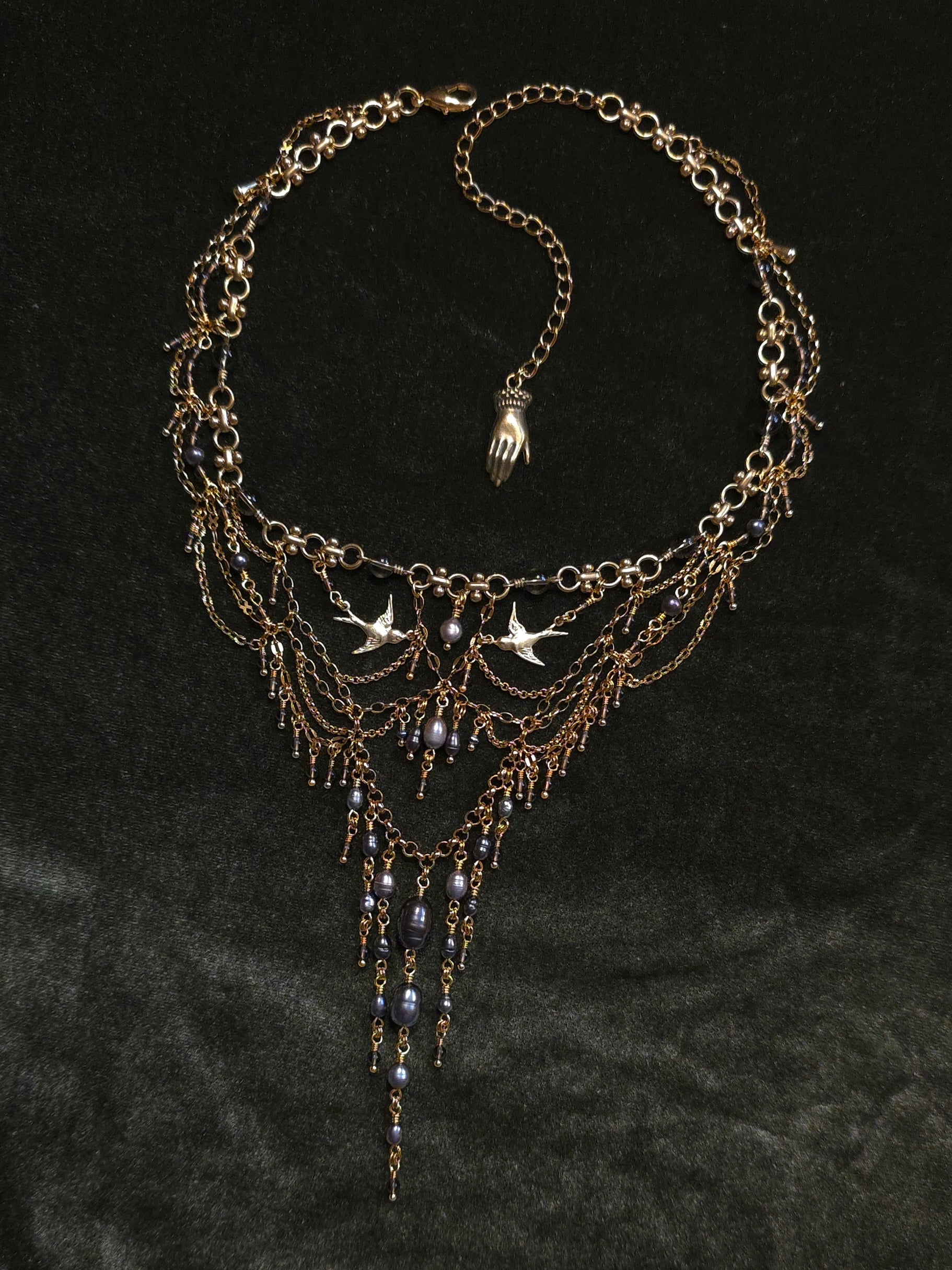 HIRUNDINE WALTZ | Gold & Smoky Quartz Renaissance Inspired Choker