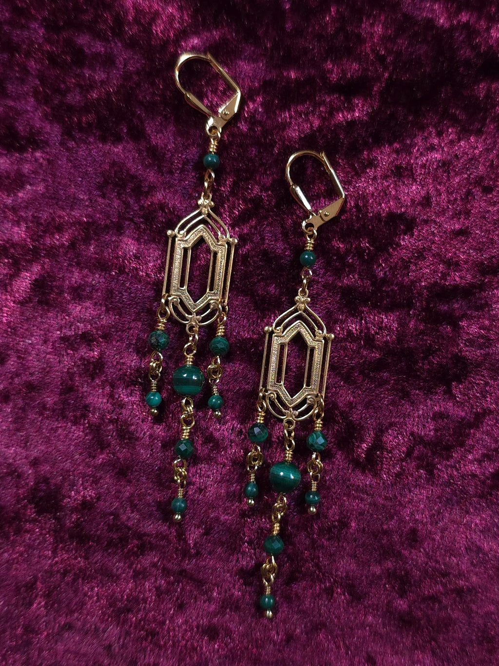 MOSSBOUND | Gold & Malachite Renaissance Inspired Earrings