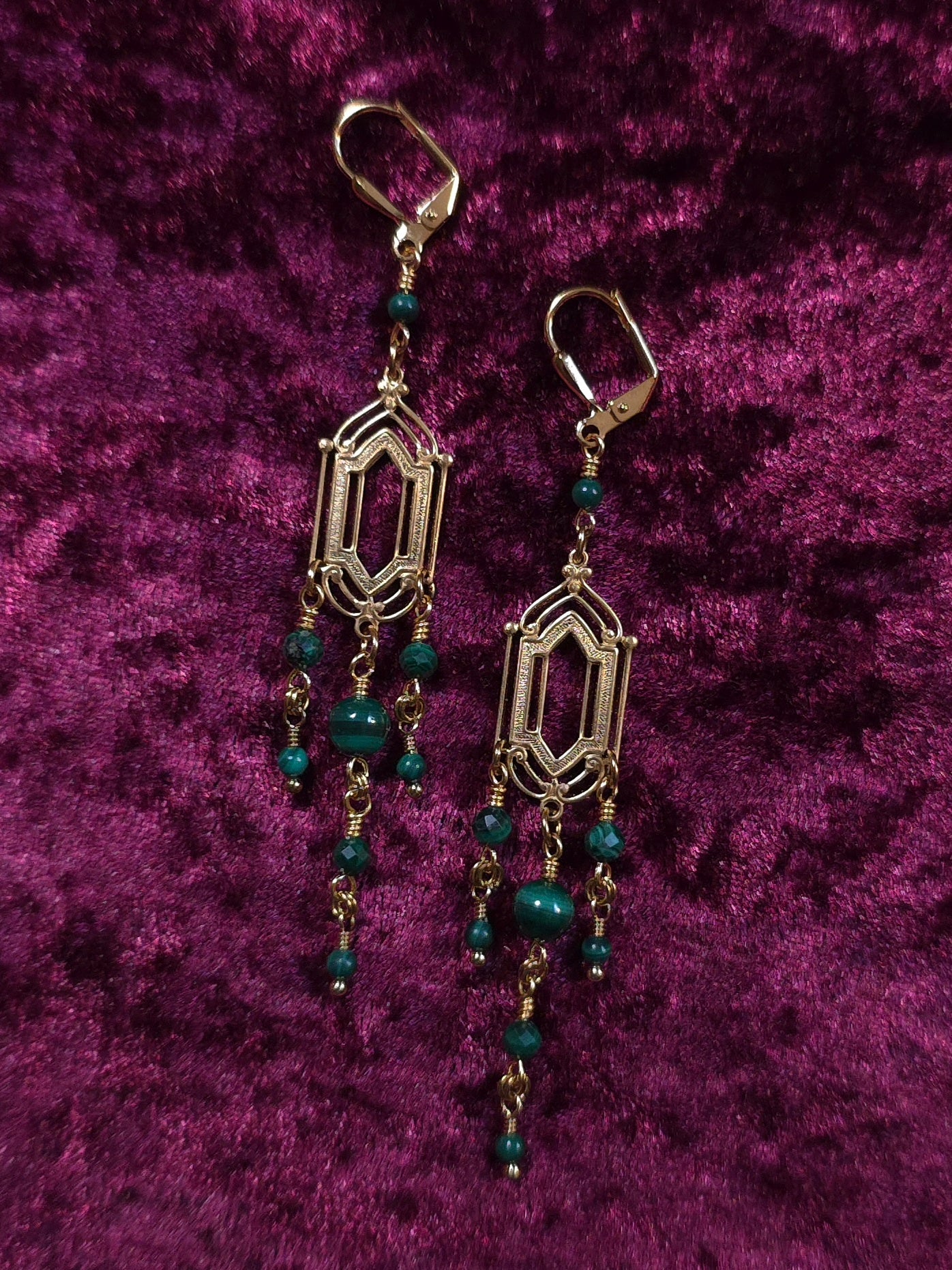 MOSSBOUND | Gold & Malachite Renaissance Inspired Earrings