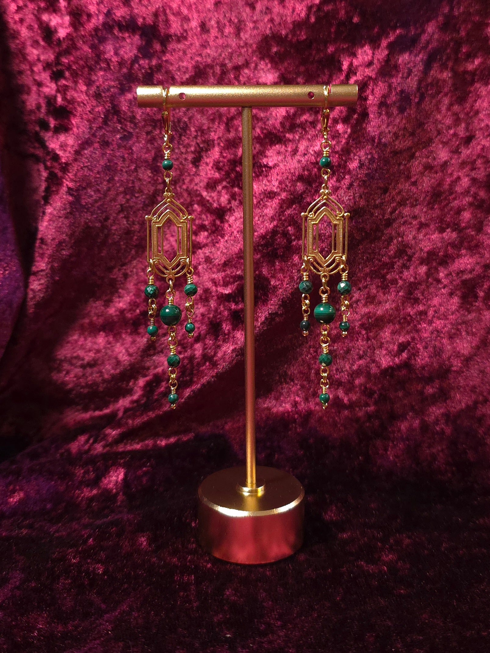 MOSSBOUND | Gold & Malachite Renaissance Inspired Earrings