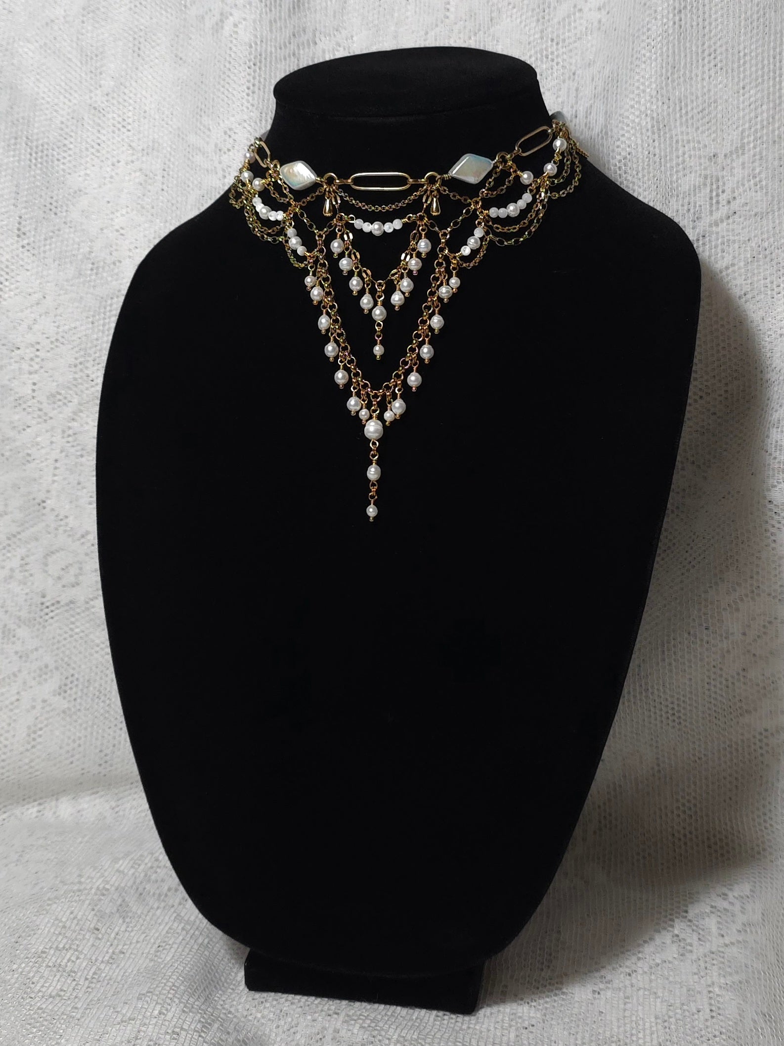 PEARLED CLOUDLETS | Gold & Pearl Renaissance Inspired Choker