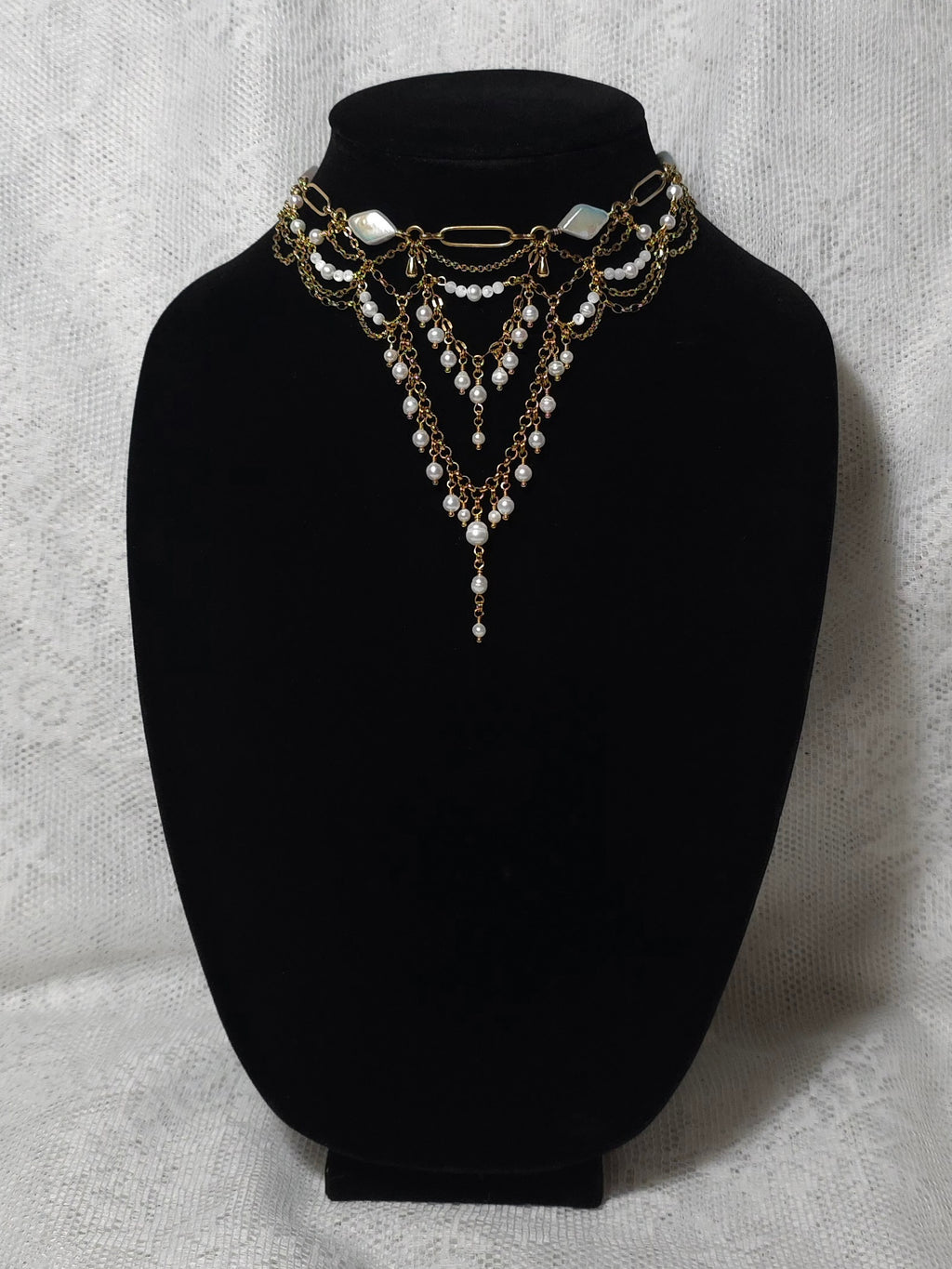 PEARLED CLOUDLETS | Gold & Pearl Renaissance Inspired Choker