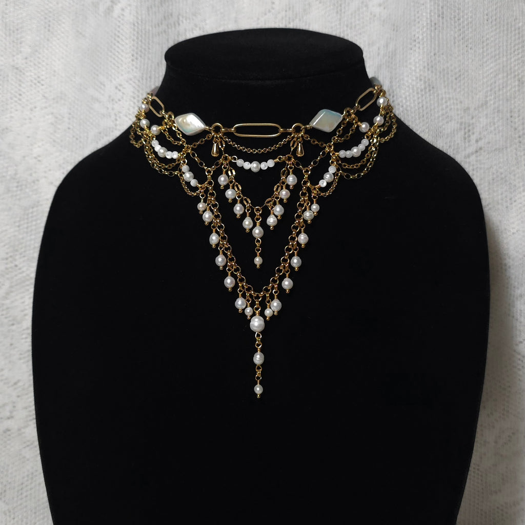 PEARLED CLOUDLETS | Gold & Pearl Renaissance Inspired Choker