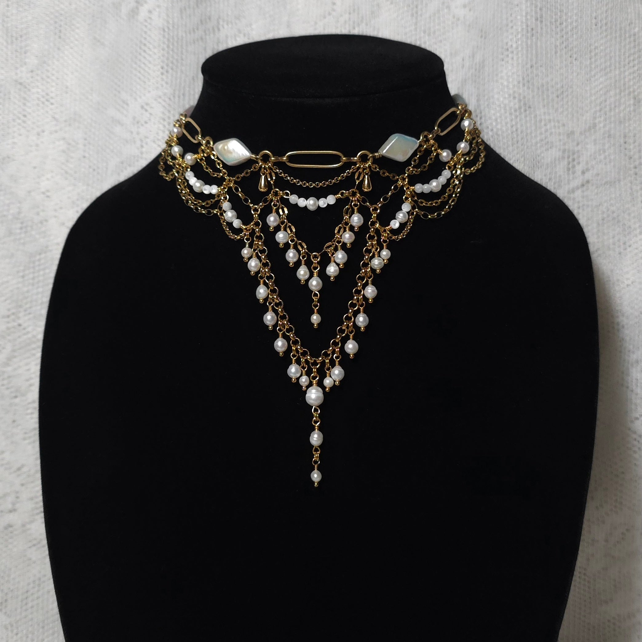 PEARLED CLOUDLETS | Gold & Pearl Renaissance Inspired Choker