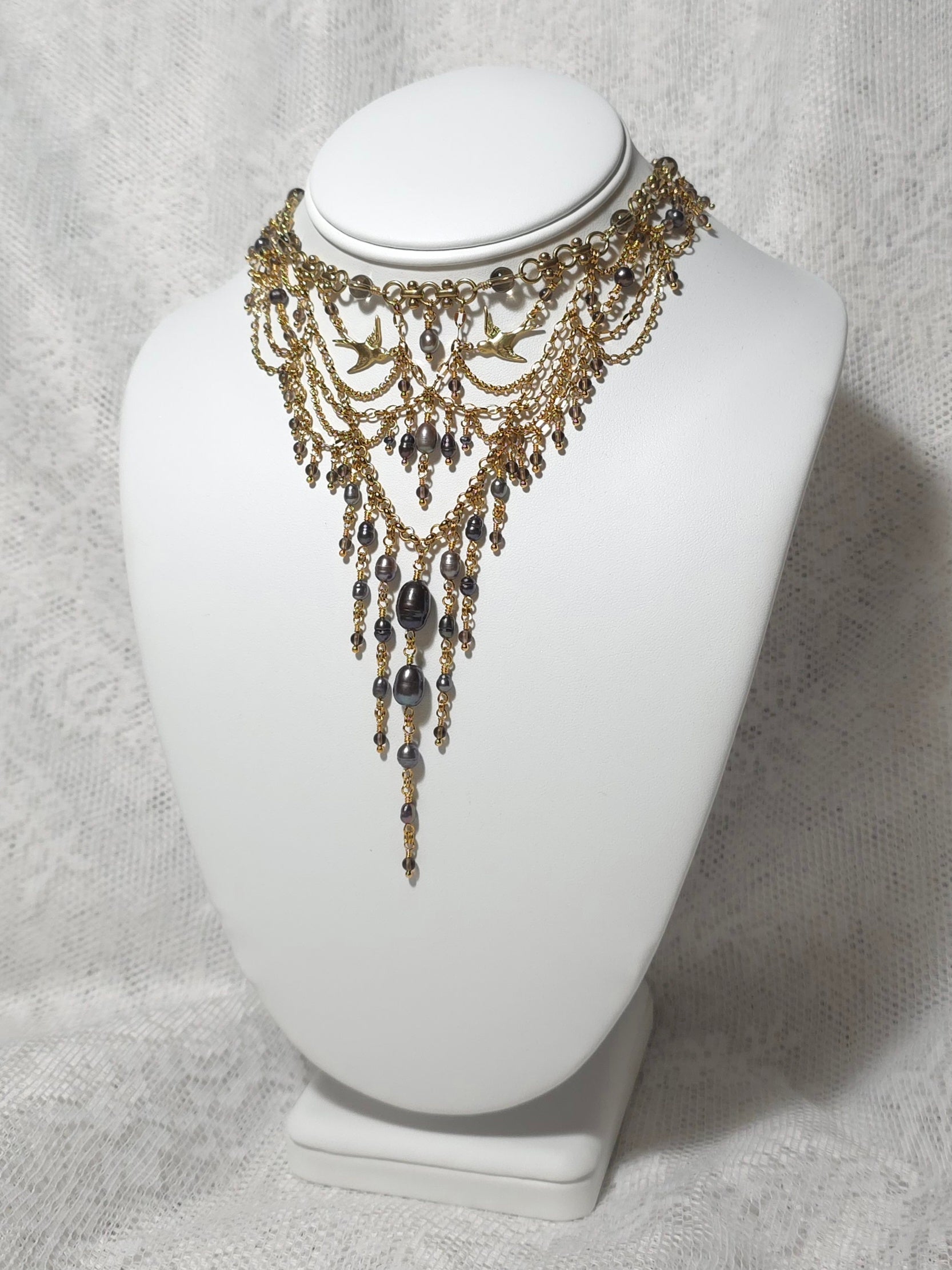 HIRUNDINE WALTZ | Gold & Smoky Quartz Renaissance Inspired Choker