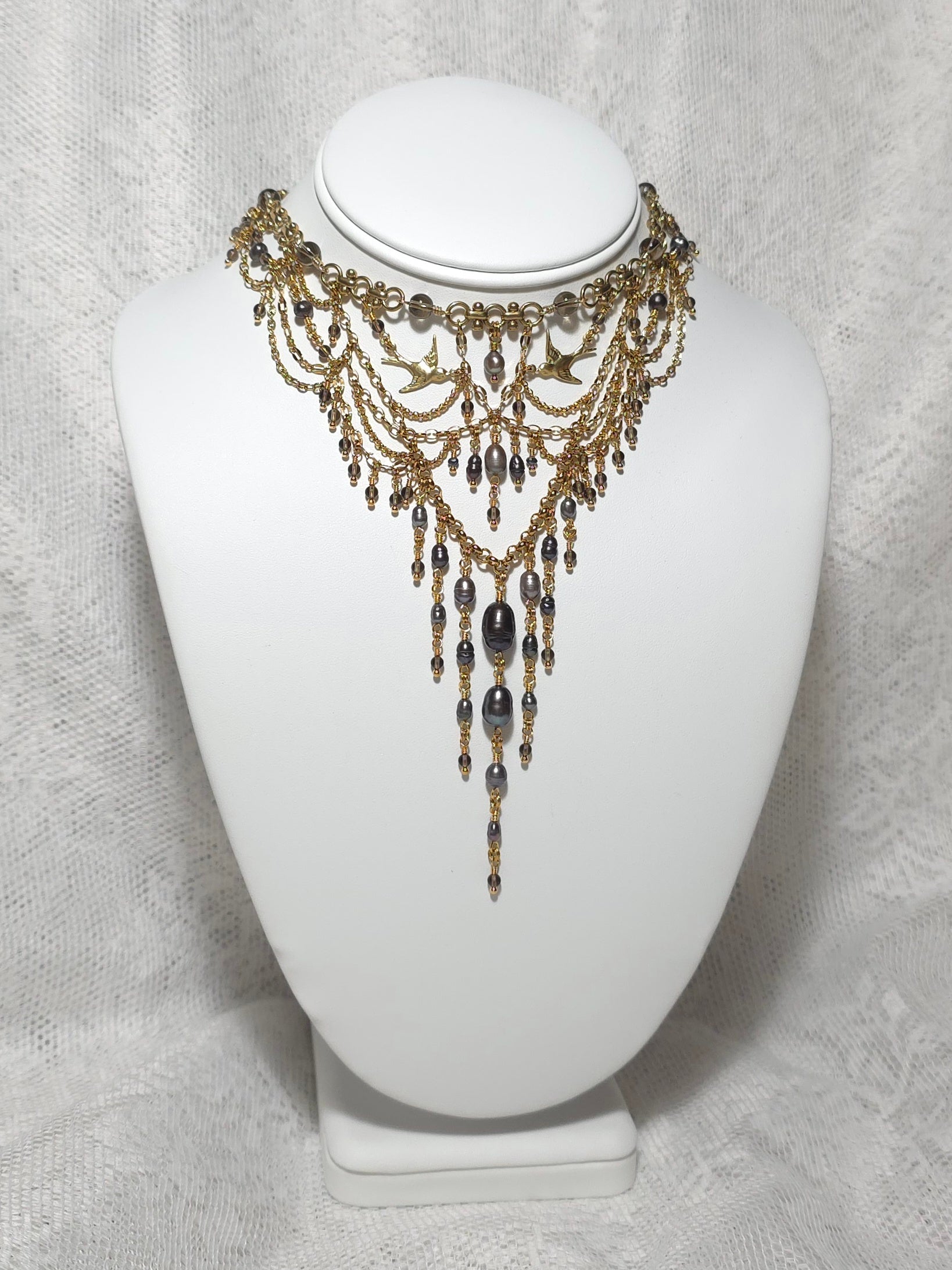 HIRUNDINE WALTZ | Gold & Smoky Quartz Renaissance Inspired Choker