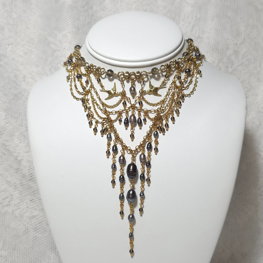 HIRUNDINE WALTZ | Gold & Smoky Quartz Renaissance Inspired Choker