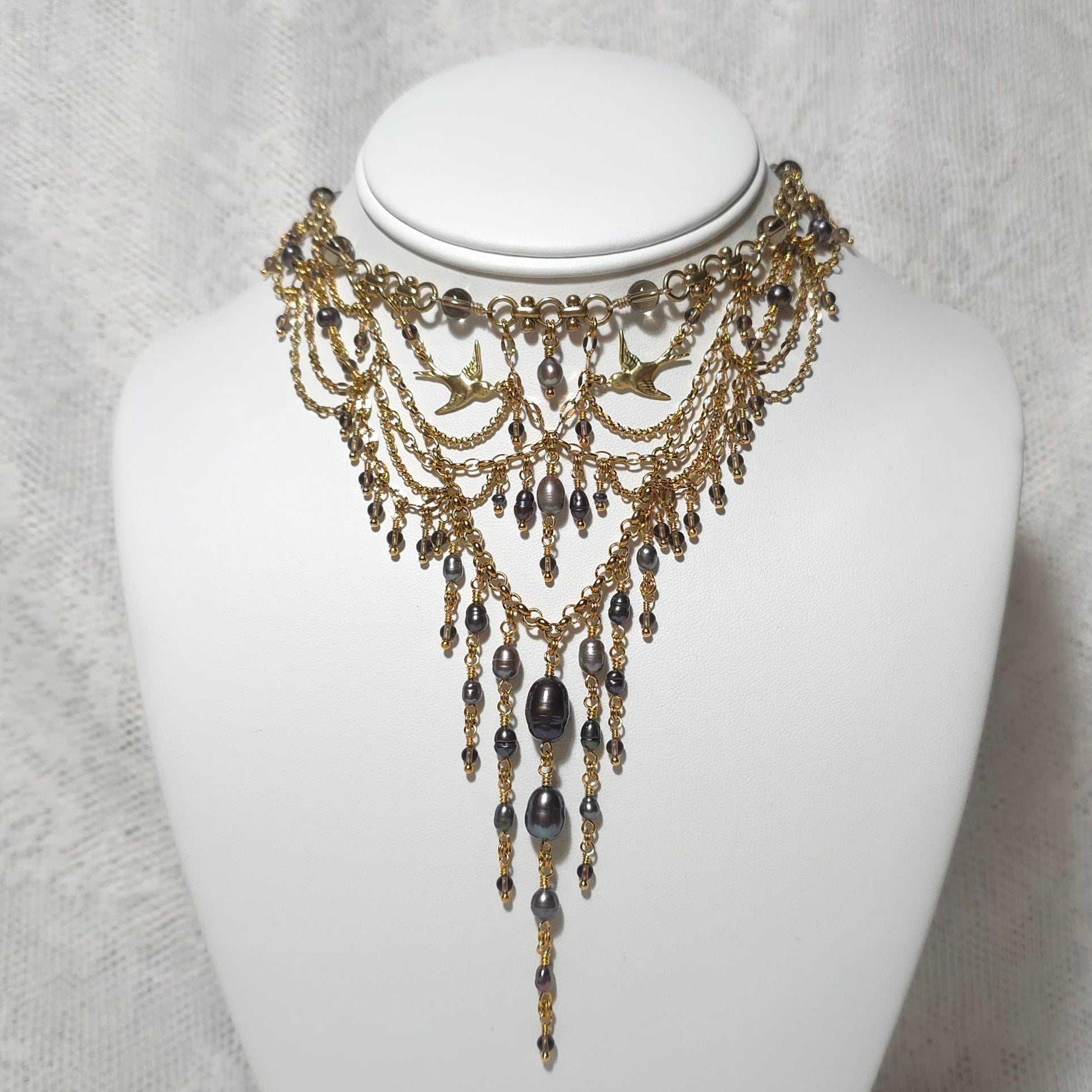 HIRUNDINE WALTZ | Gold & Smoky Quartz Renaissance Inspired Choker