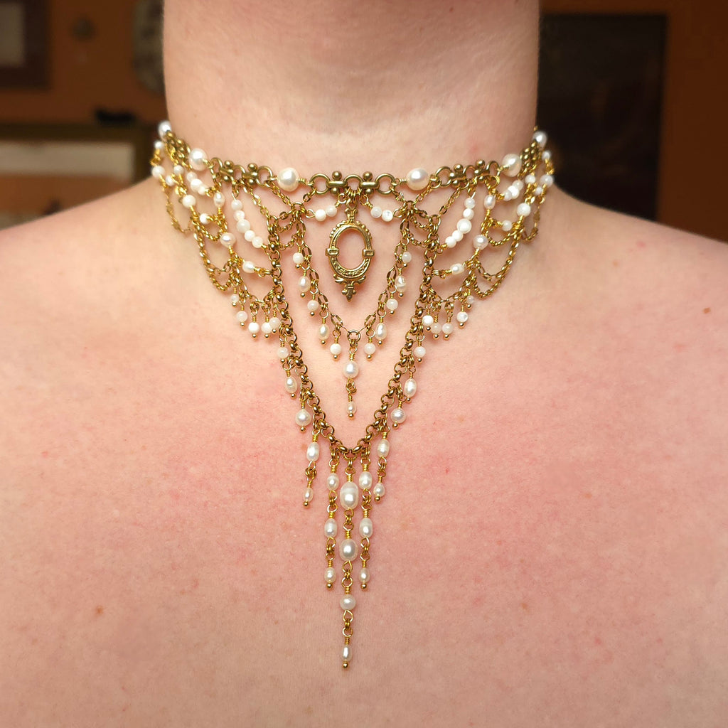 QUIET DEVOTION | Gold & Pearl Renaissance Inspired Brass Choker