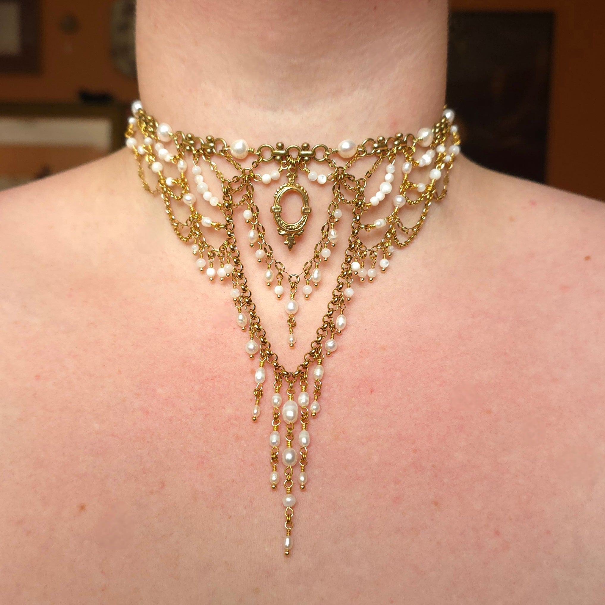 QUIET DEVOTION | Gold & Pearl Renaissance Inspired Brass Choker