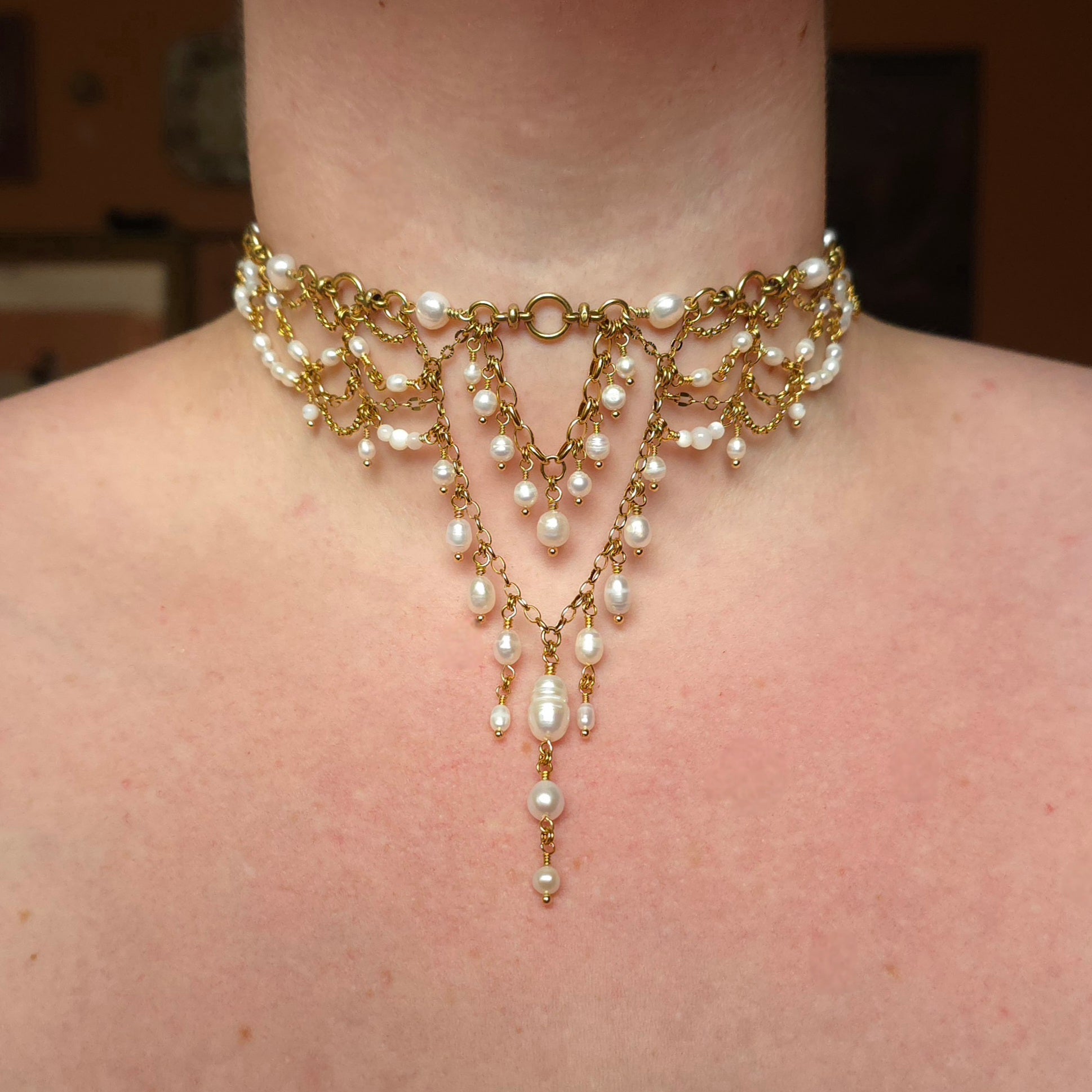 FINEST HOUR | Gold & Pearl Renaissance Inspired Brass Choker