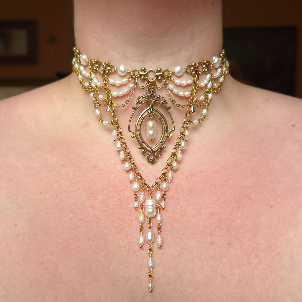 GARDEN MEETING | Gold & Pearl Renaissance Inspired Brass Choker