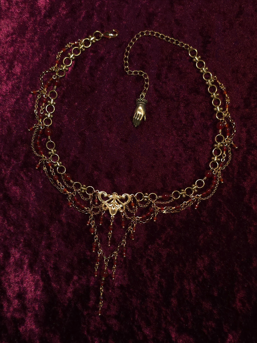HEART'S DESIRE | Gold, Red Agate, & Carnelian Renaissance Inspired Brass Choker