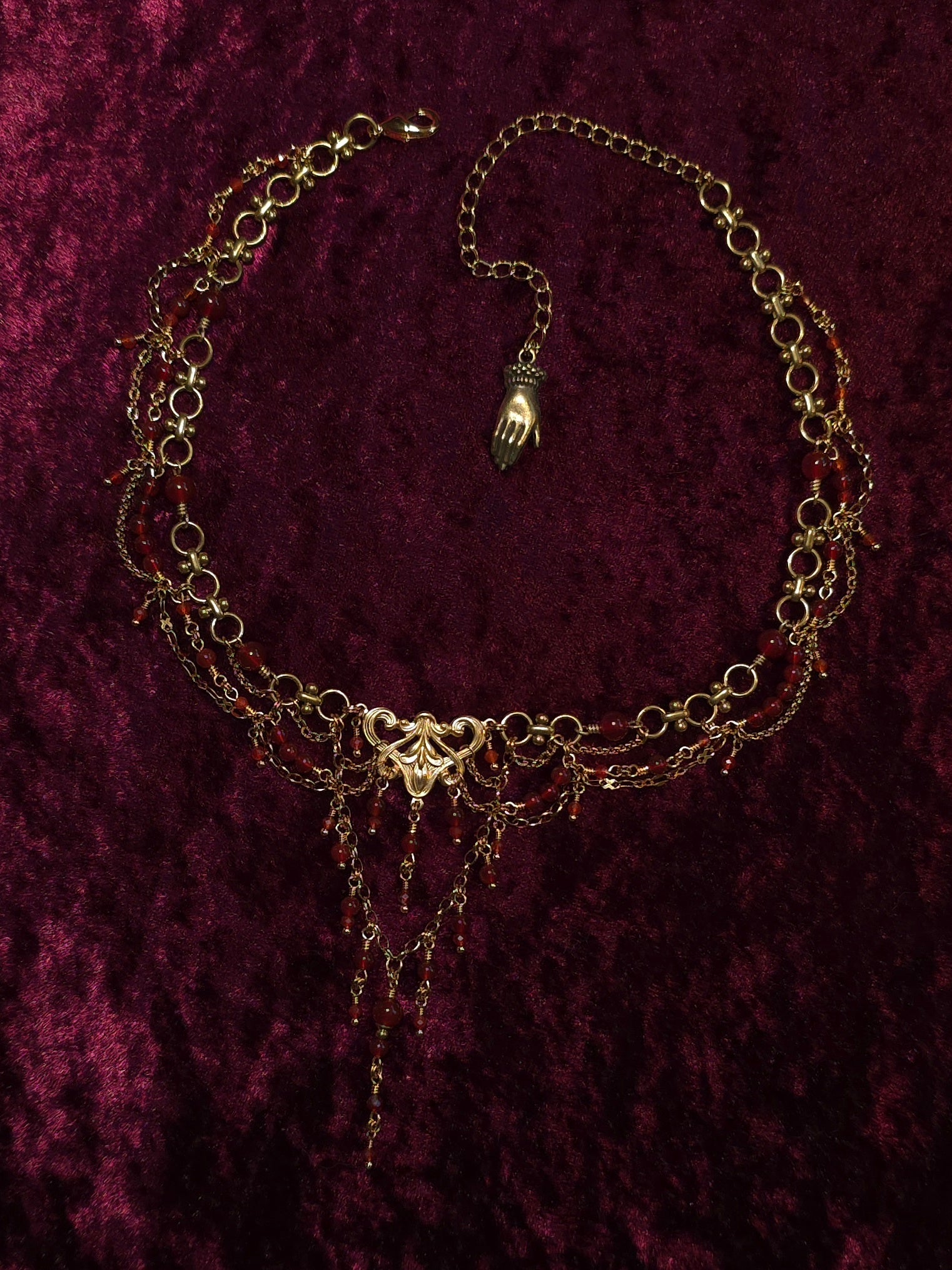 HEART'S DESIRE | Gold, Red Agate, & Carnelian Renaissance Inspired Brass Choker