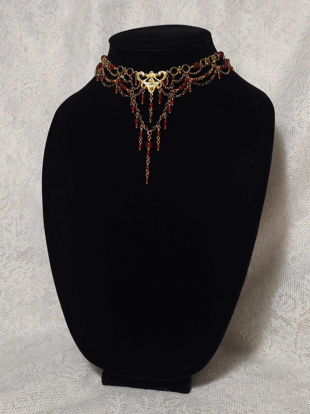HEART'S DESIRE | Gold, Red Agate, & Carnelian Renaissance Inspired Brass Choker