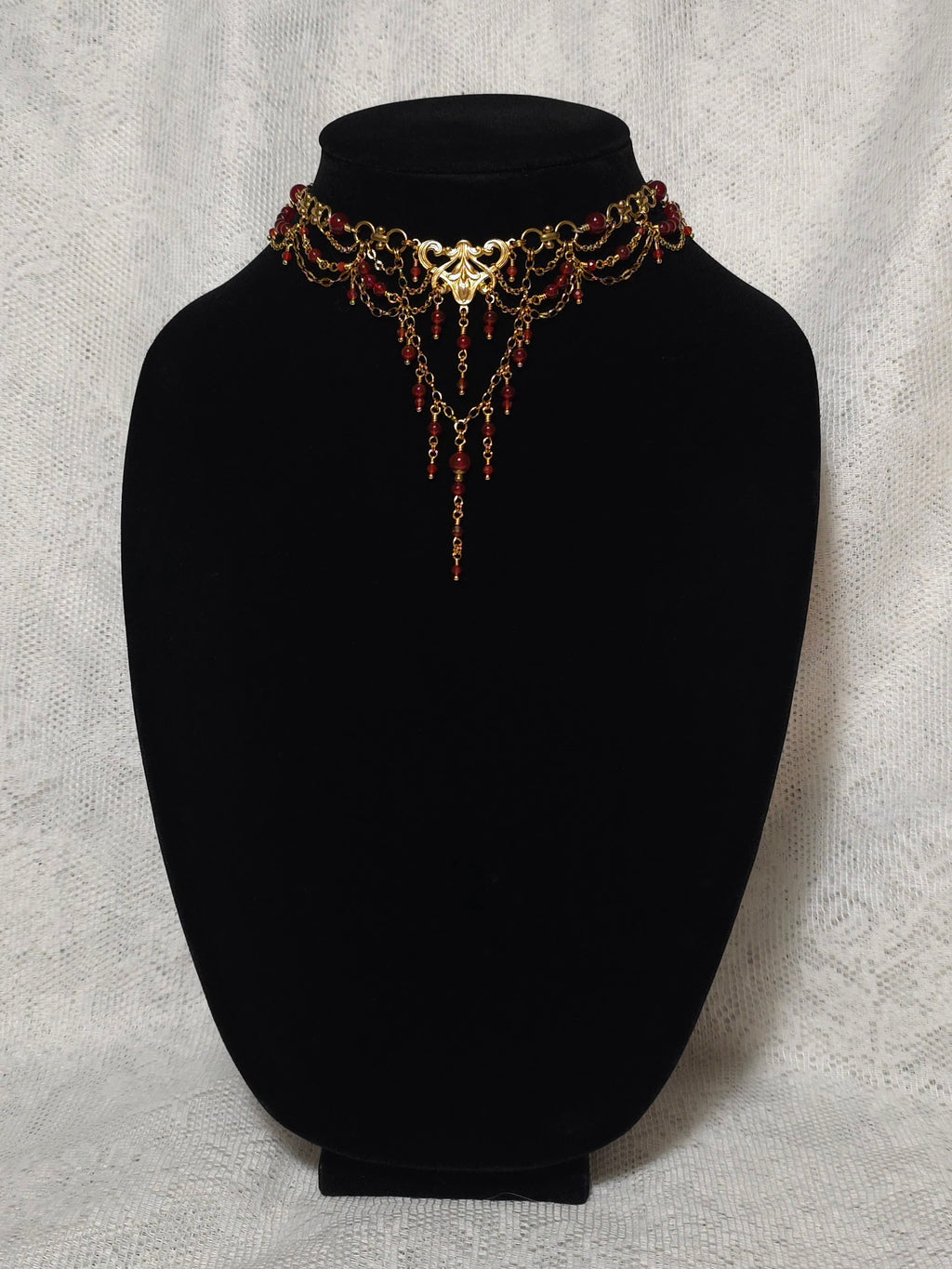 HEART'S DESIRE | Gold, Red Agate, & Carnelian Renaissance Inspired Brass Choker