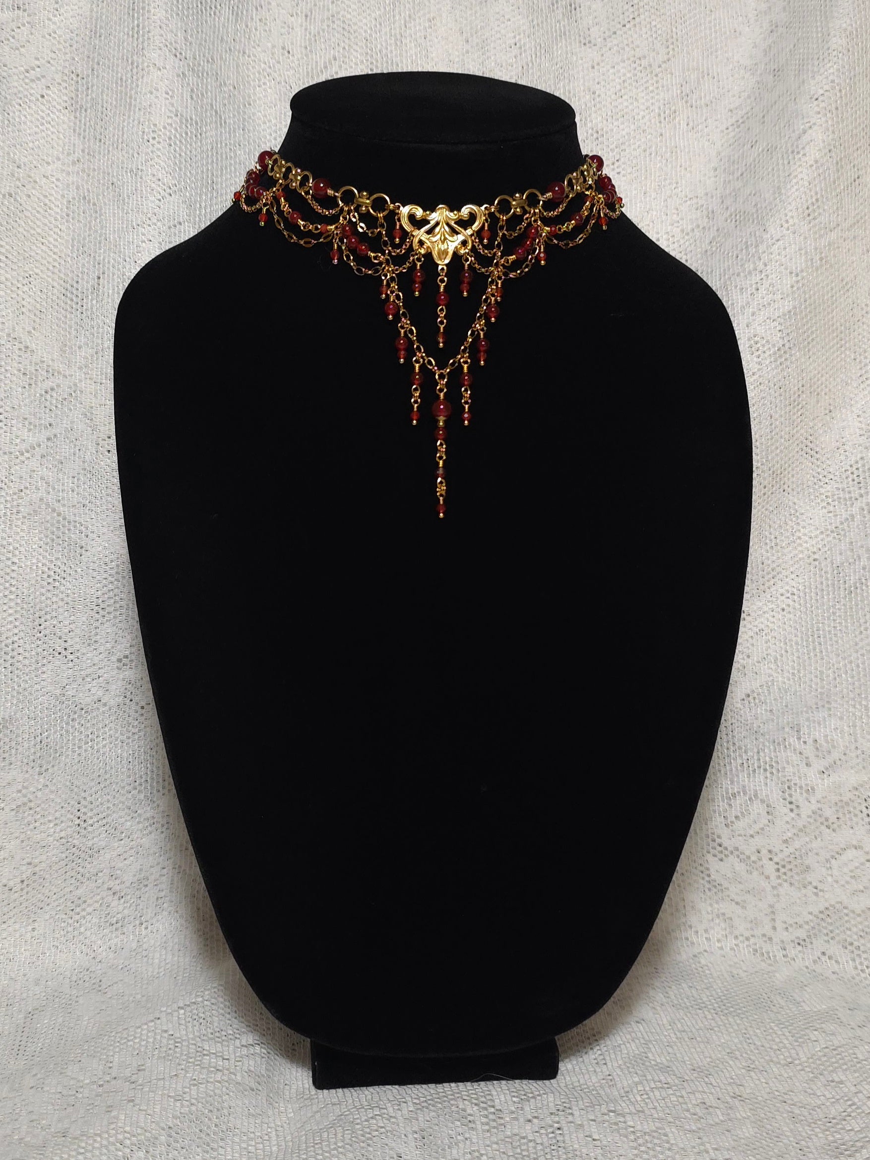 HEART'S DESIRE | Gold, Red Agate, & Carnelian Renaissance Inspired Brass Choker