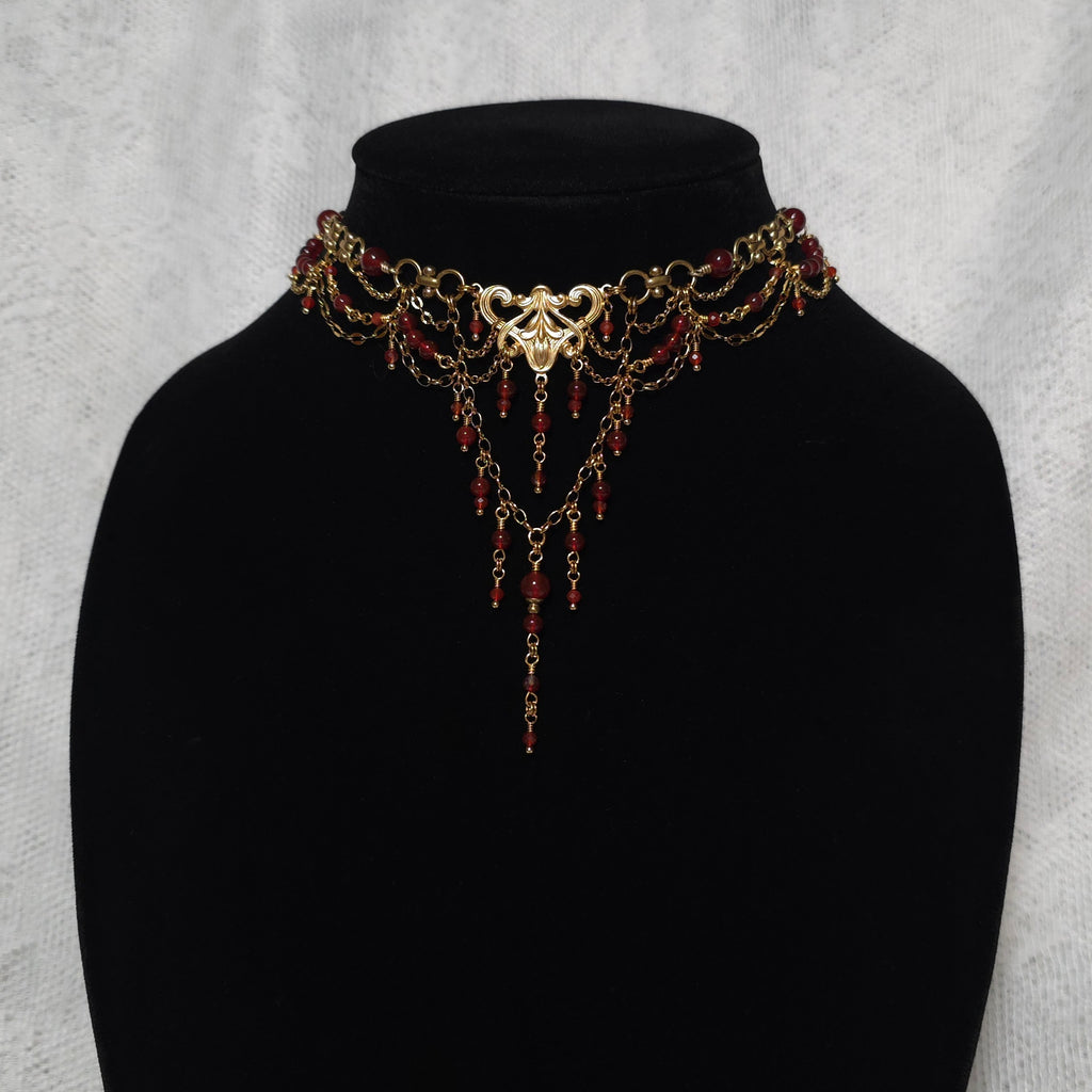 HEART'S DESIRE | Gold, Red Agate, & Carnelian Renaissance Inspired Brass Choker
