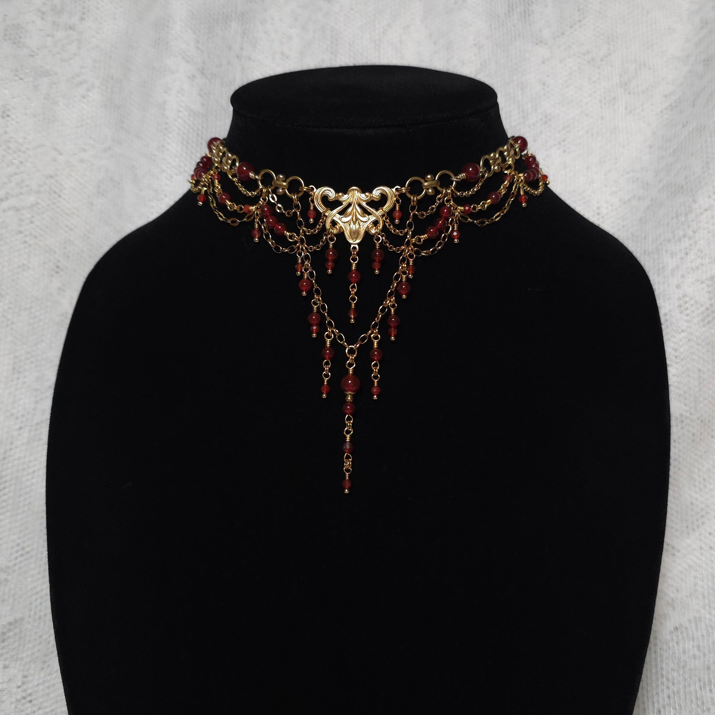HEART'S DESIRE | Gold, Red Agate, & Carnelian Renaissance Inspired Brass Choker