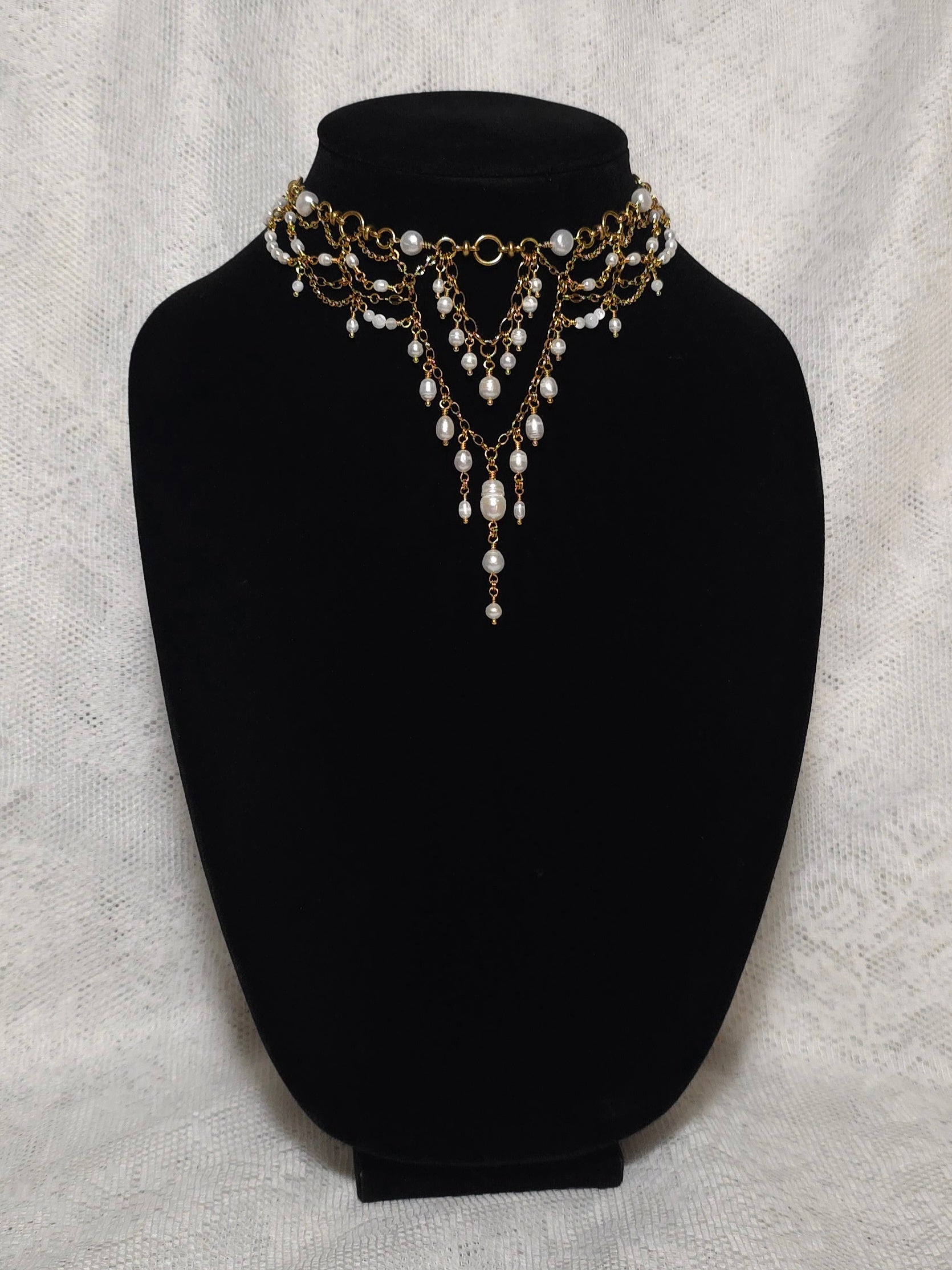 FINEST HOUR | Gold & Pearl Renaissance Inspired Brass Choker