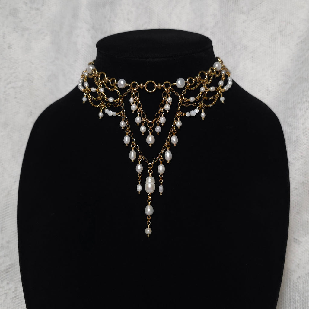 FINEST HOUR | Gold & Pearl Renaissance Inspired Brass Choker