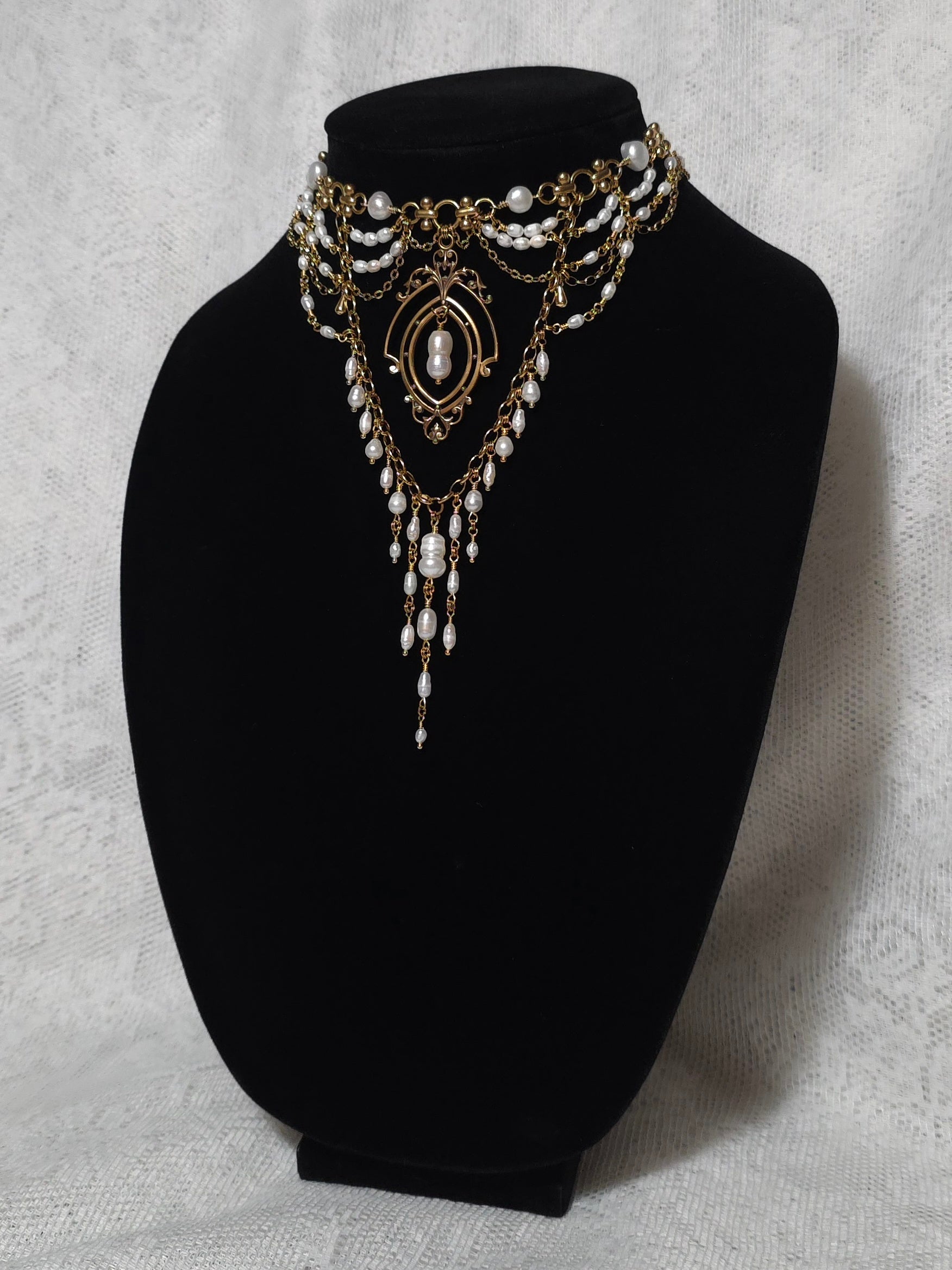 GARDEN MEETING | Gold & Pearl Renaissance Inspired Brass Choker