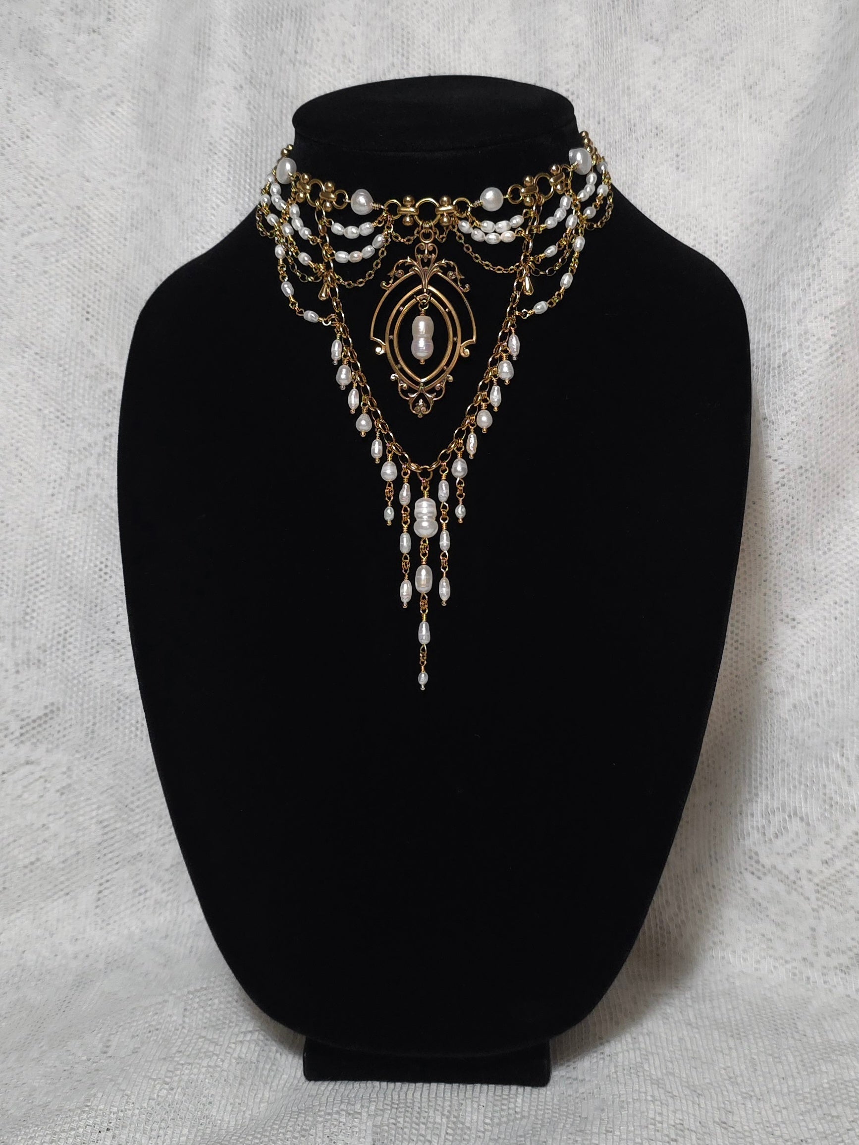 GARDEN MEETING | Gold & Pearl Renaissance Inspired Brass Choker