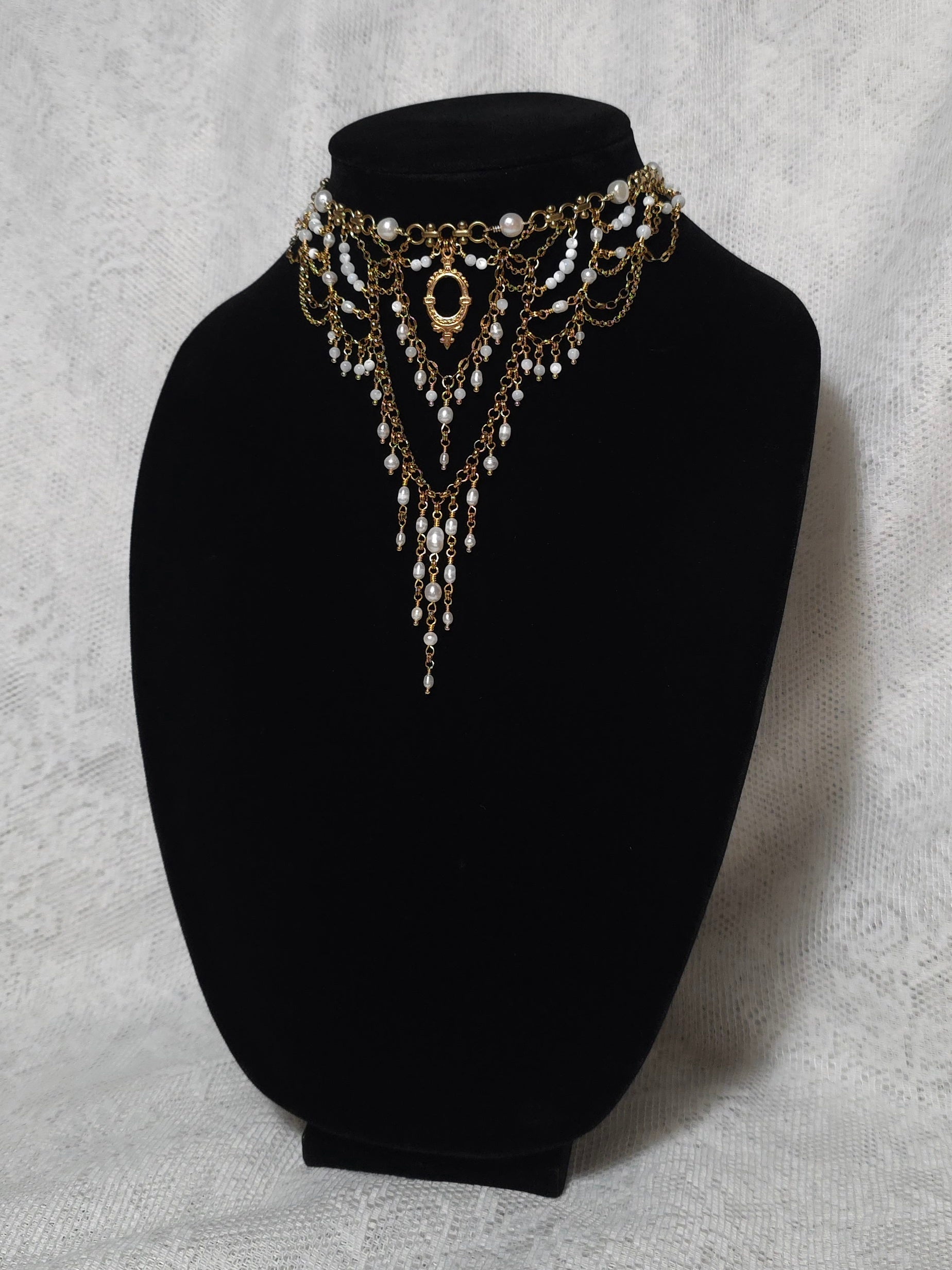 QUIET DEVOTION | Gold & Pearl Renaissance Inspired Brass Choker