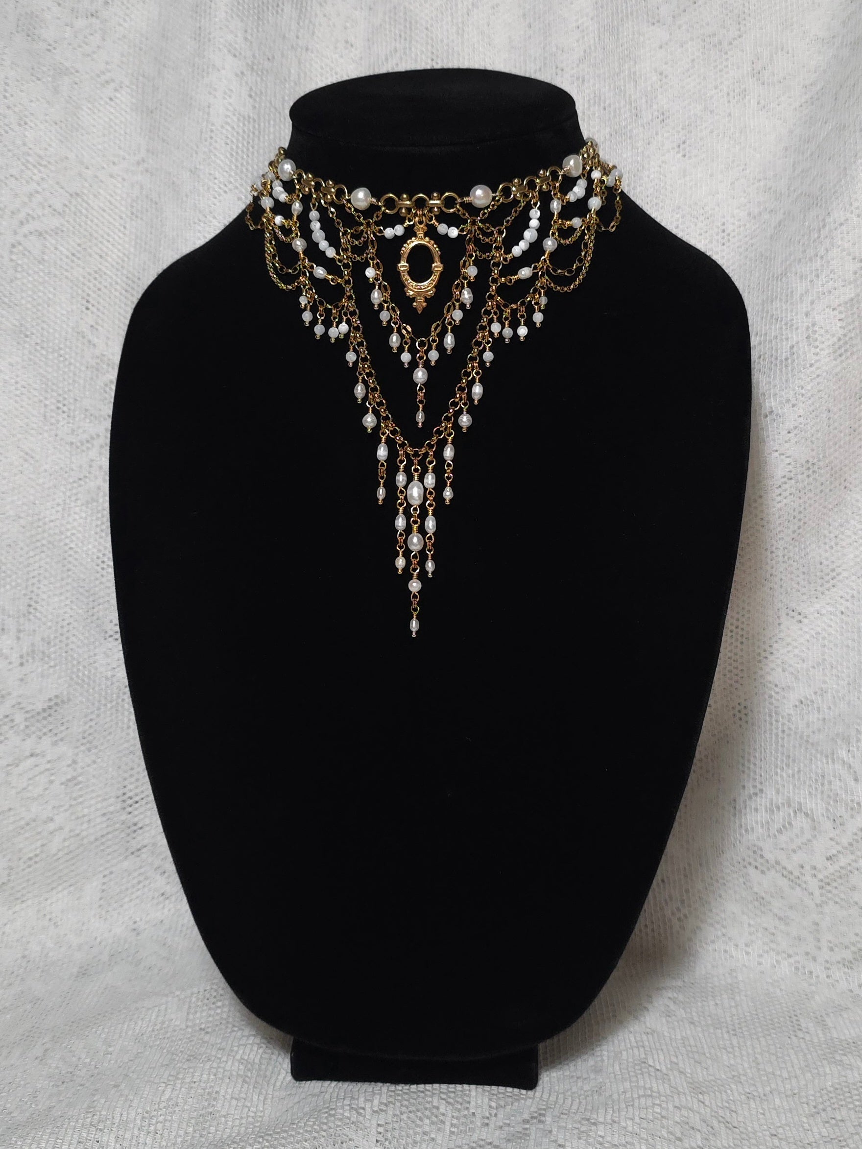 QUIET DEVOTION | Gold & Pearl Renaissance Inspired Brass Choker