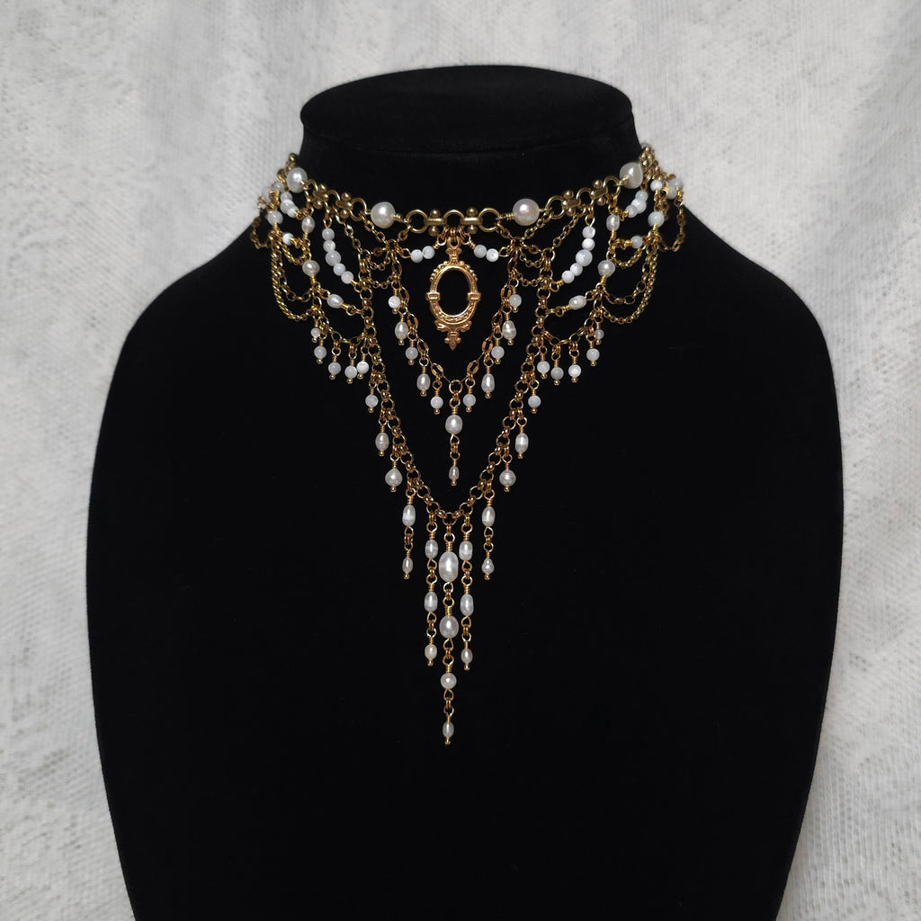 QUIET DEVOTION | Gold & Pearl Renaissance Inspired Brass Choker