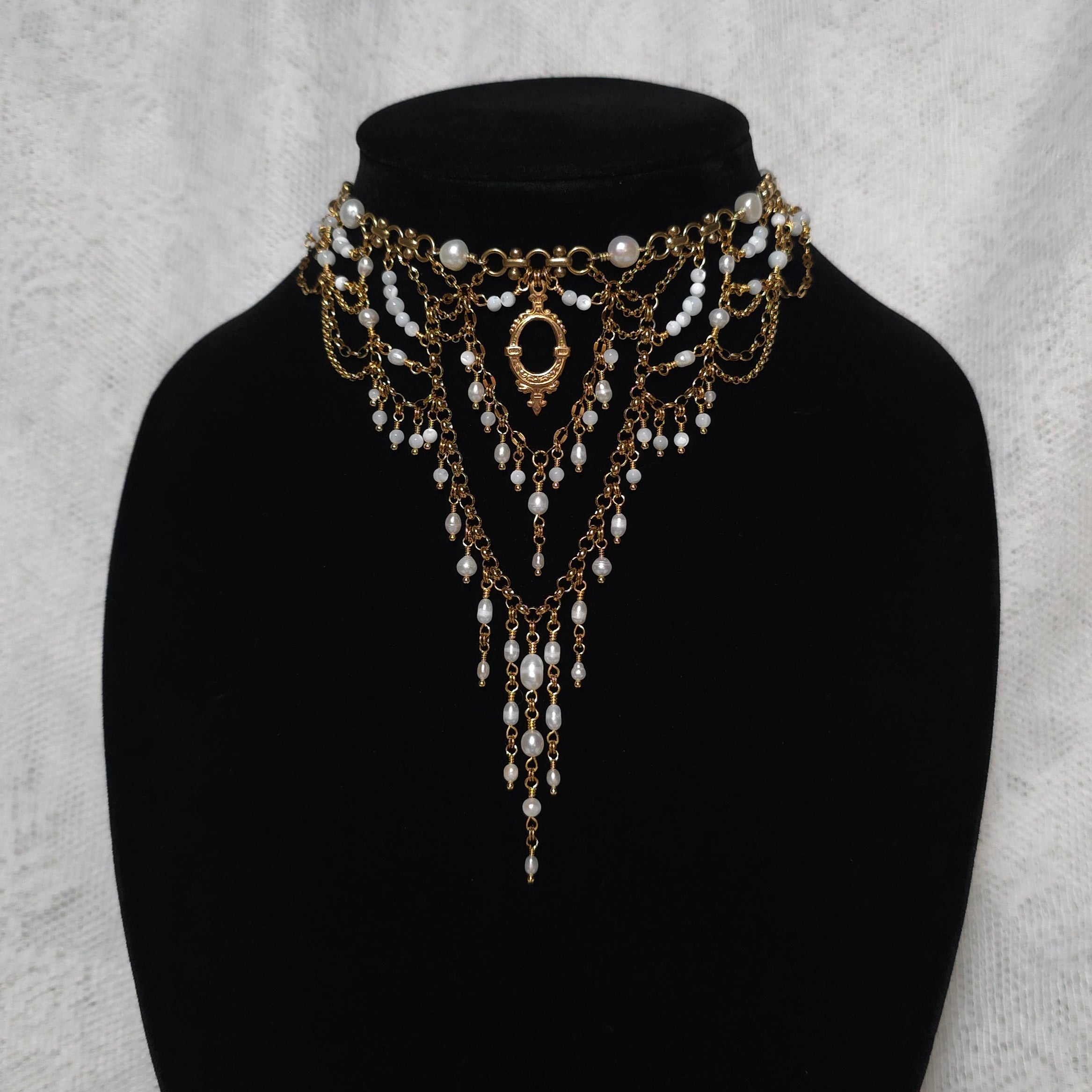 QUIET DEVOTION | Gold & Pearl Renaissance Inspired Brass Choker