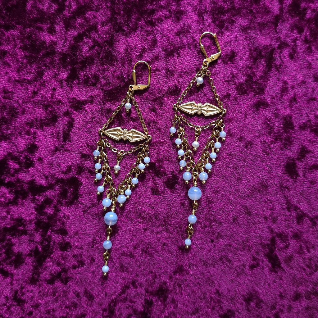 SWEETENED BETRAYAL | Blue Lace Agate & Freshwater Pearl Renaissance Inspired Earrings