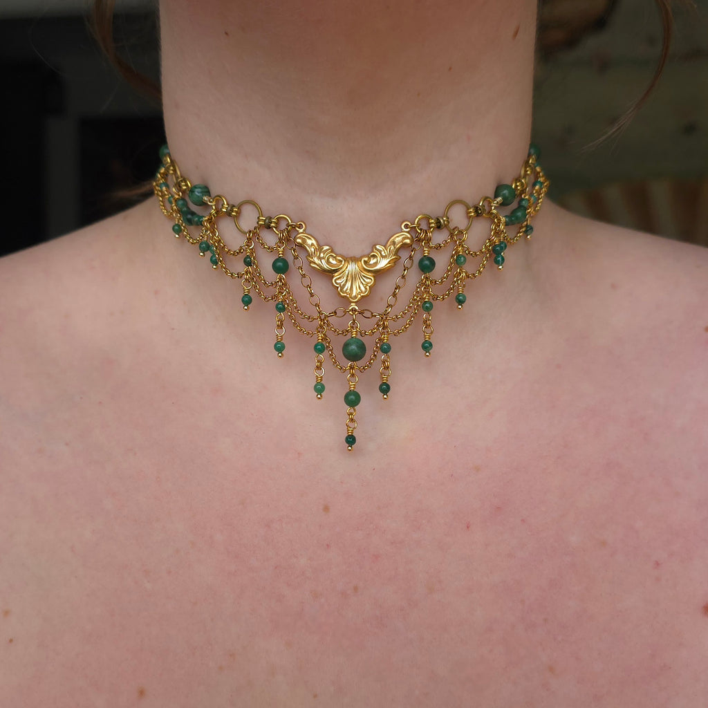 ROYAL GARDENS | Verdite & Gold Renaissance Inspired Brass Choker