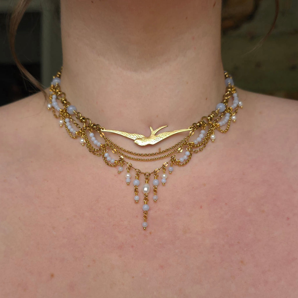 EXCURSION | Blue Lace Agate & Gold Renaissance Inspired Brass Choker