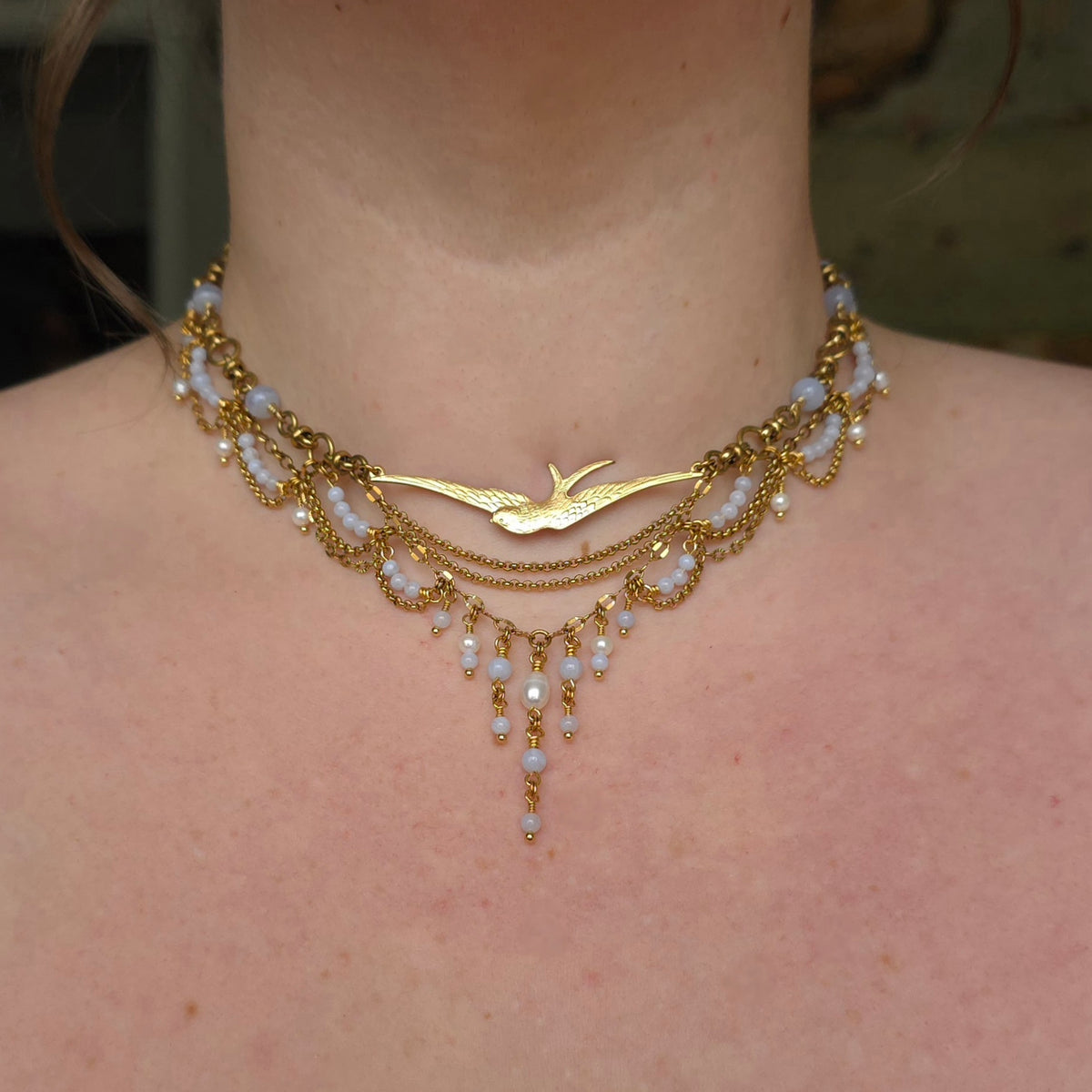 EXCURSION | Blue Lace Agate & Gold Renaissance Inspired Brass Choker