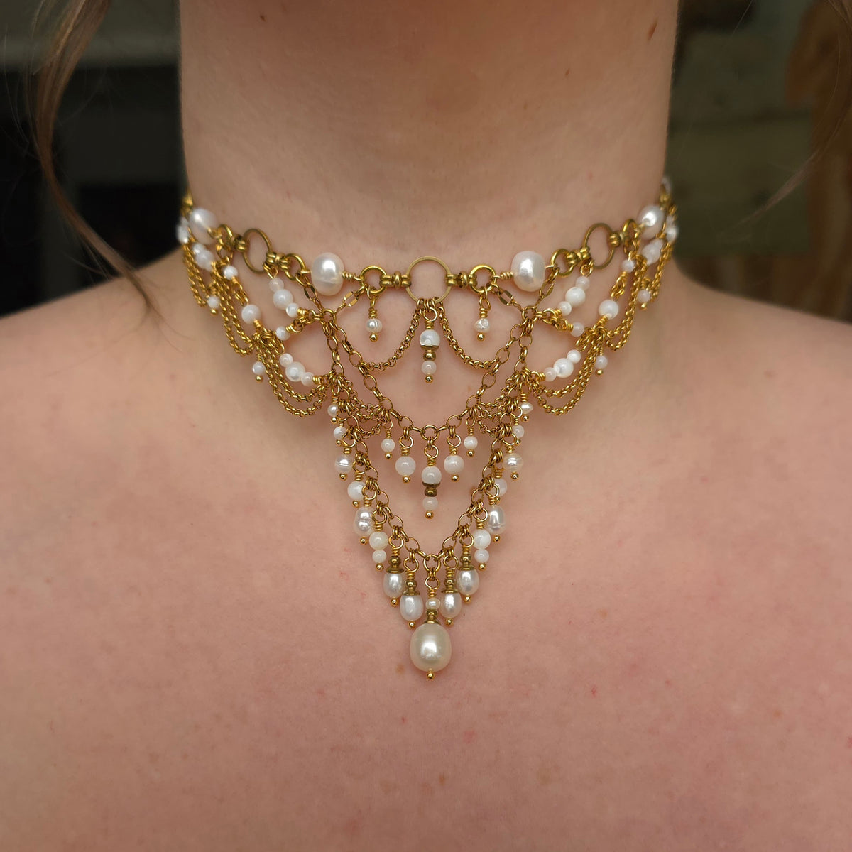 MAJESTY'S BROCADE | Pearl & Gold Renaissance Inspired Brass Choker