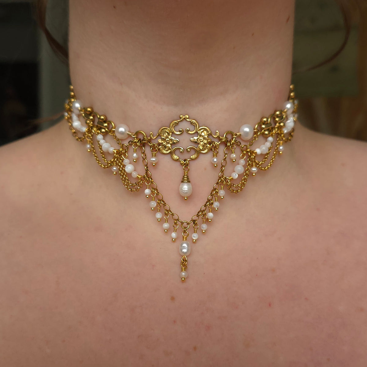 ALLEGORY OF YOU | Pearl & Gold Renaissance Inspired Brass Choker