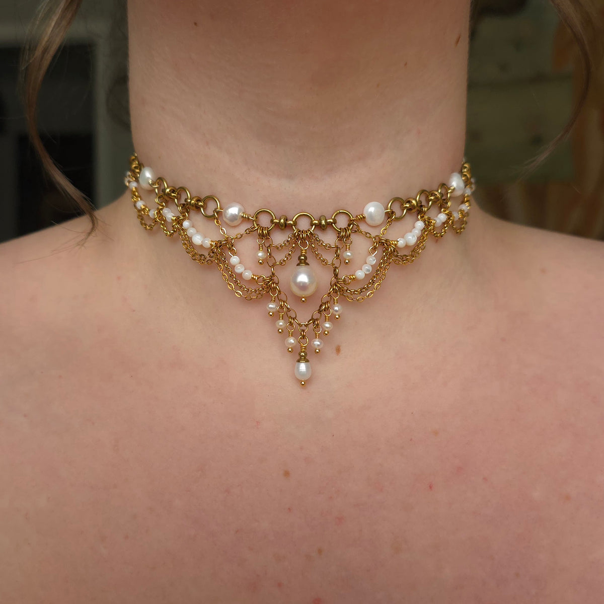 AFTERGLOW | Pearl & Gold Renaissance Inspired Brass Choker