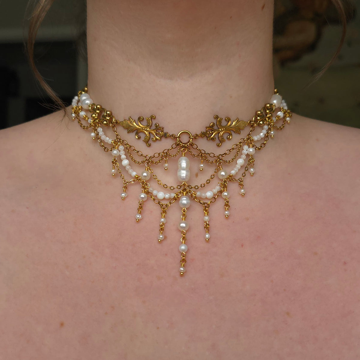 RENAISSANCE | Pearl & Gold Renaissance Inspired Brass Choker